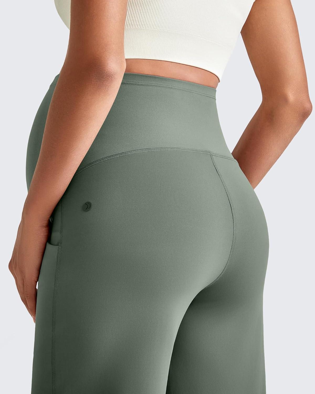 imageG4Free Maternity Dress Yoga Pants with Pockets Over The Belly Stretchy Work Slack Pregnancy Wide Leg Lounge TrousersGray Sage