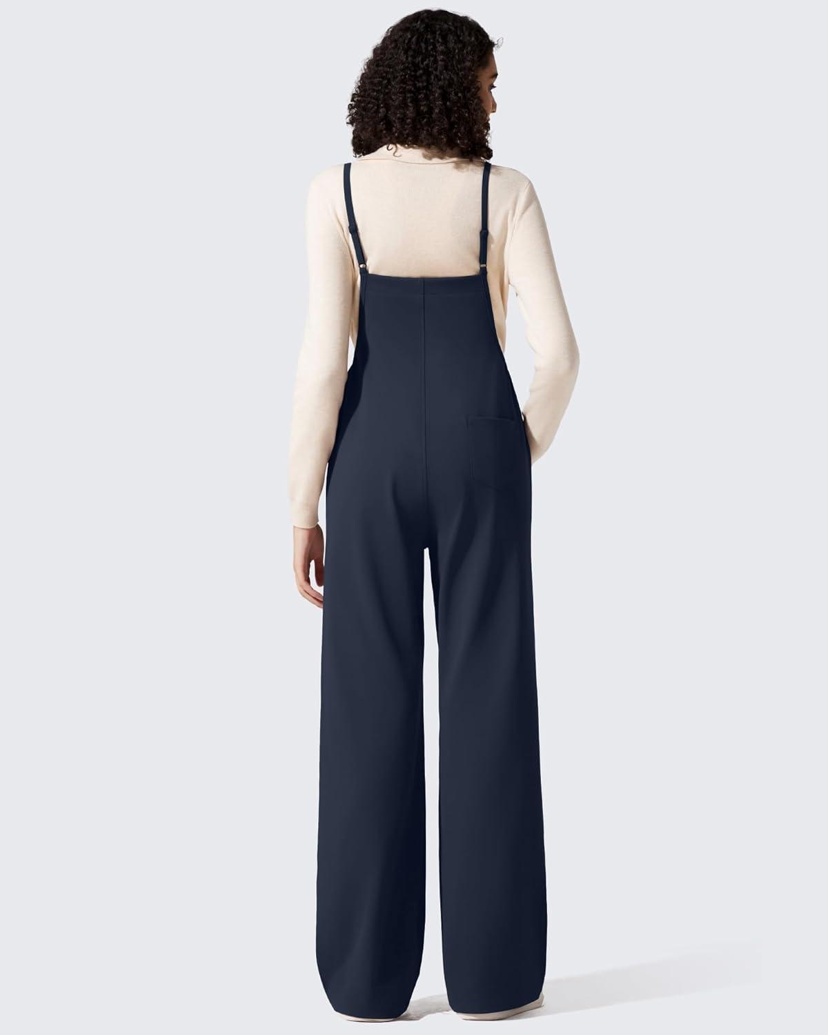 imageG4Free Maternity Jumpsuits Adjustable Strap Overalls Pregnancy Wide Leg Rompers with PocketsDark Navy