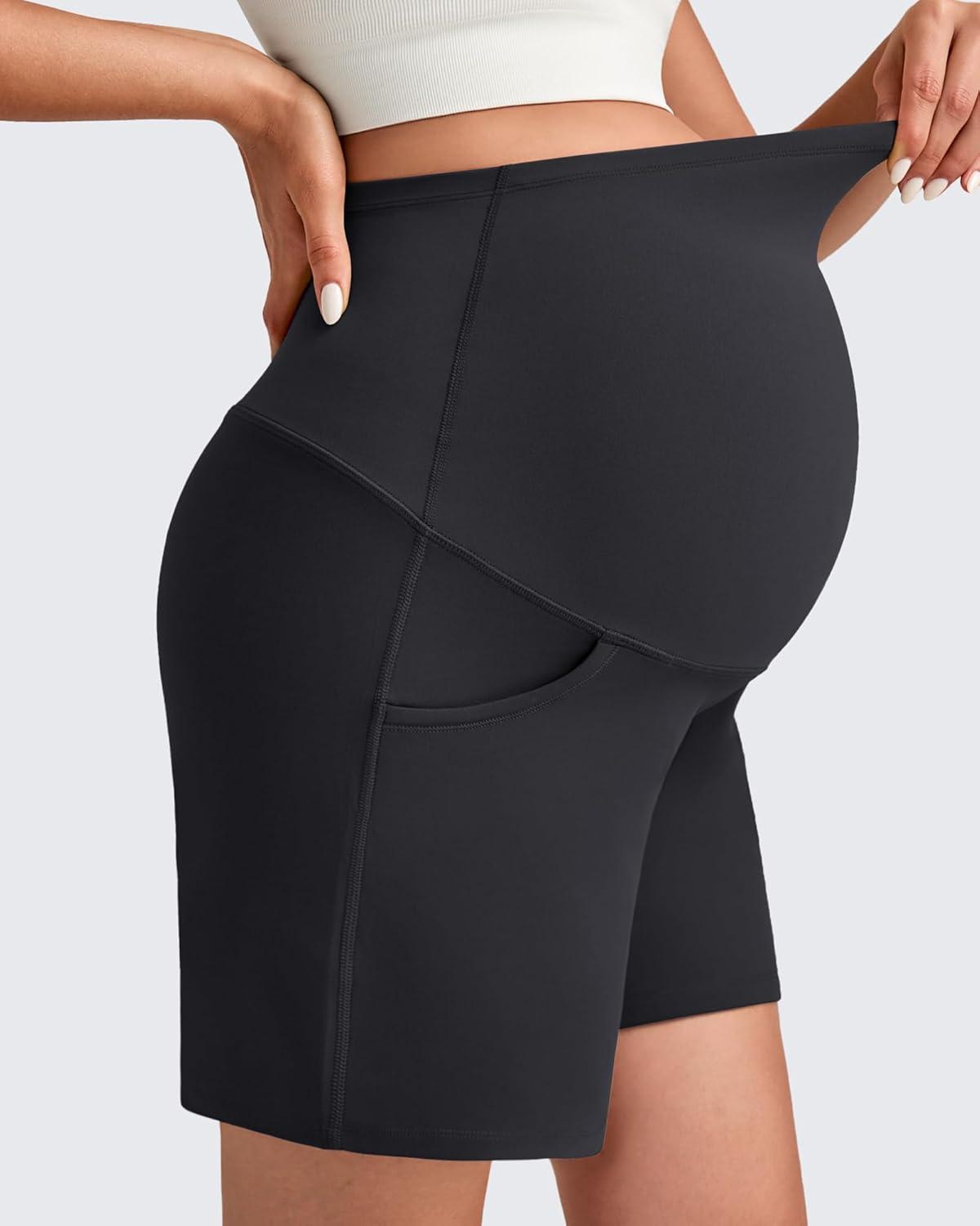 imageG4Free Maternity Shorts with Pockets Over The Belly Stretchy 6 Pregnancy Yoga Pants Athletic WorkoutBlack