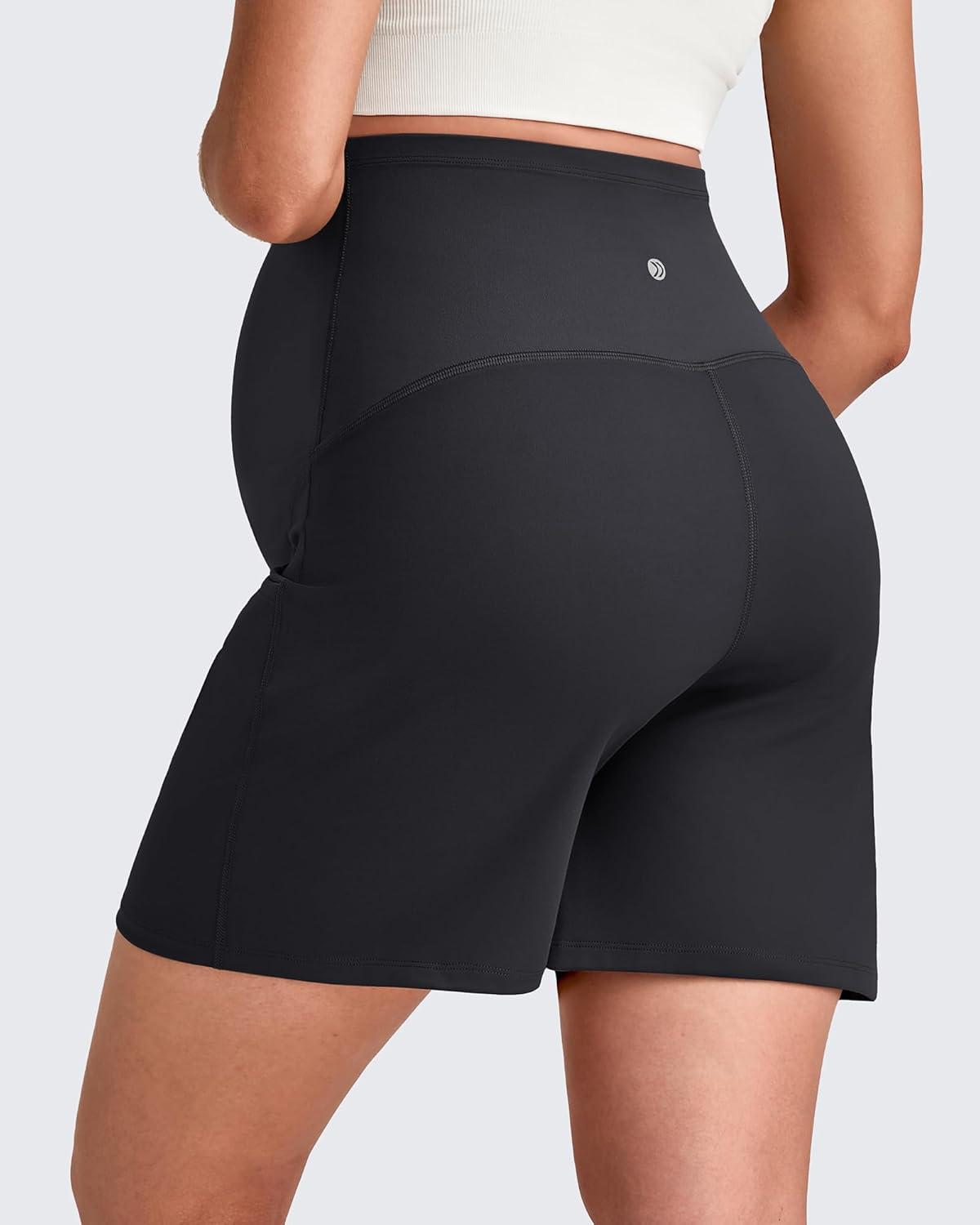 imageG4Free Maternity Shorts with Pockets Over The Belly Stretchy 6 Pregnancy Yoga Pants Athletic WorkoutBlack