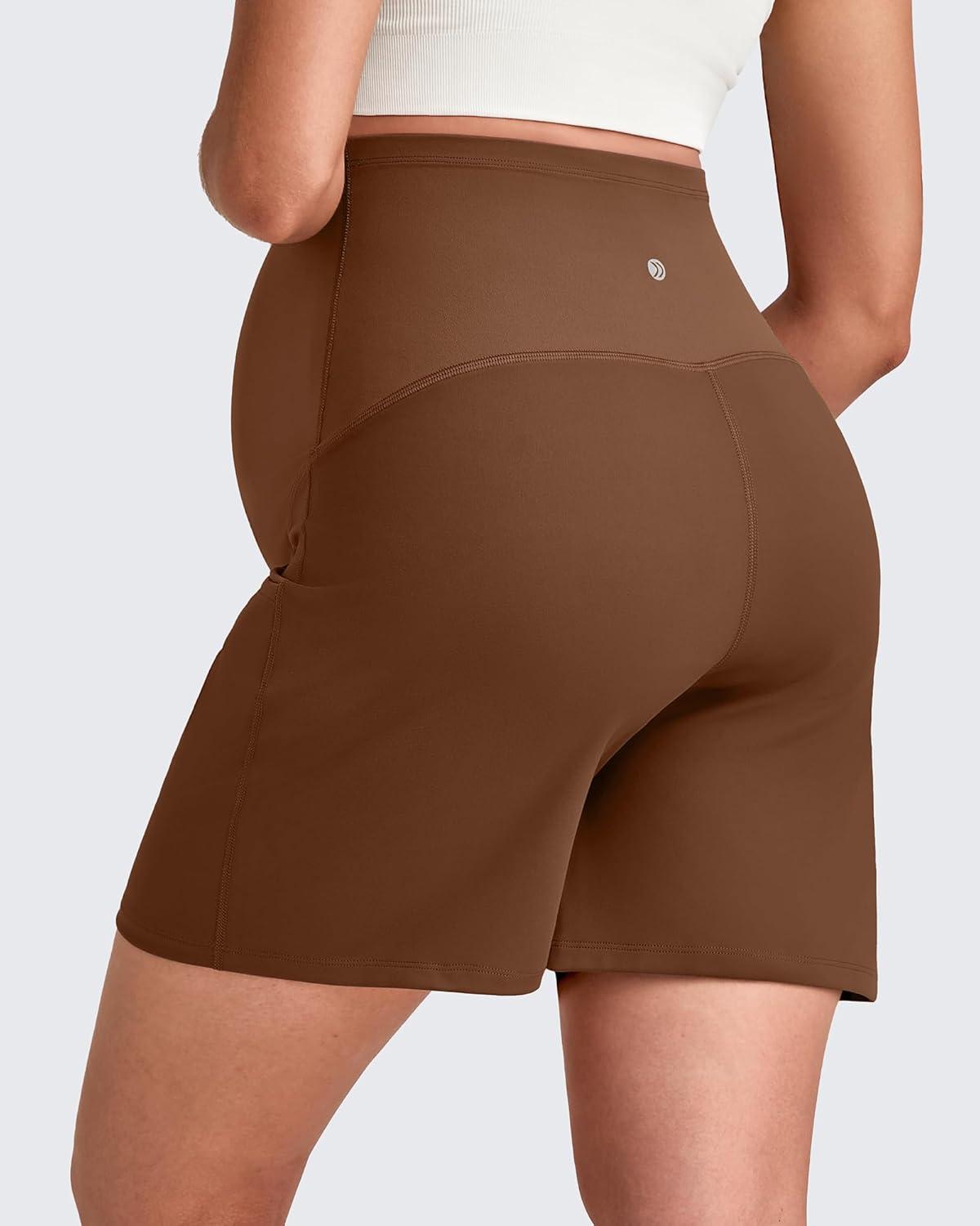 imageG4Free Maternity Shorts with Pockets Over The Belly Stretchy 6 Pregnancy Yoga Pants Athletic WorkoutDark Coffee