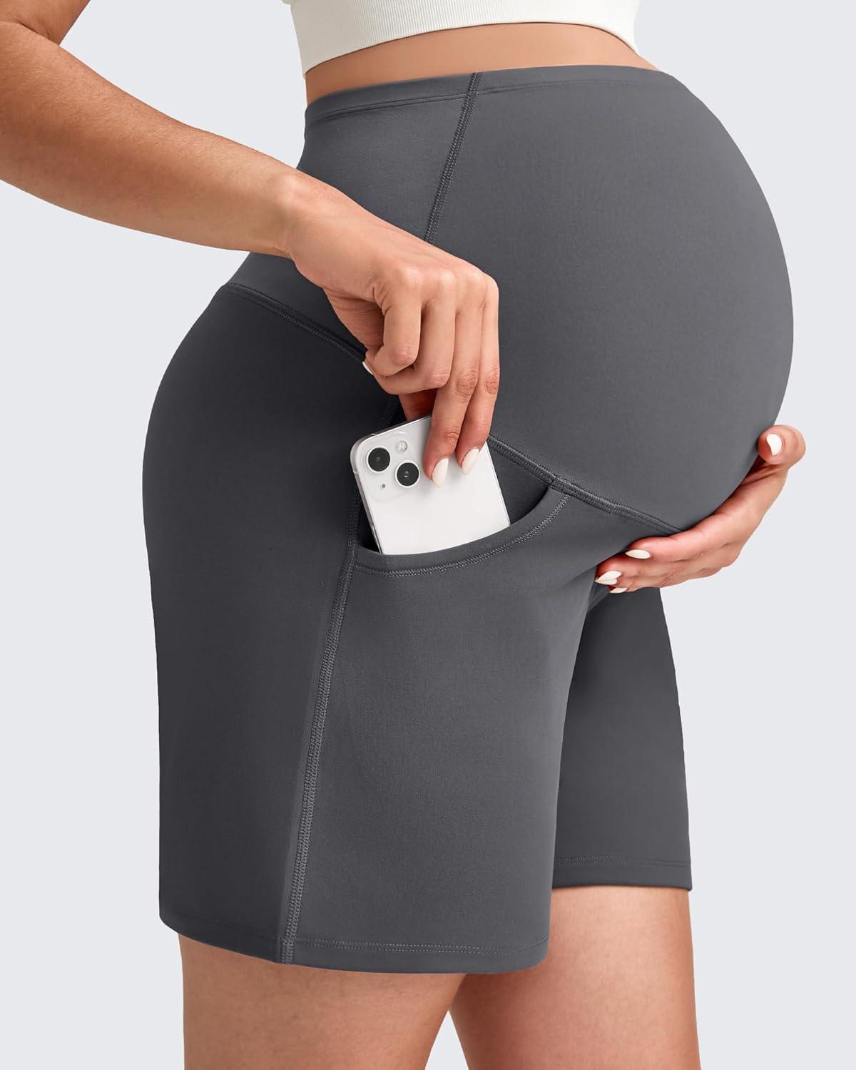 imageG4Free Maternity Shorts with Pockets Over The Belly Stretchy 6 Pregnancy Yoga Pants Athletic WorkoutDark Gray