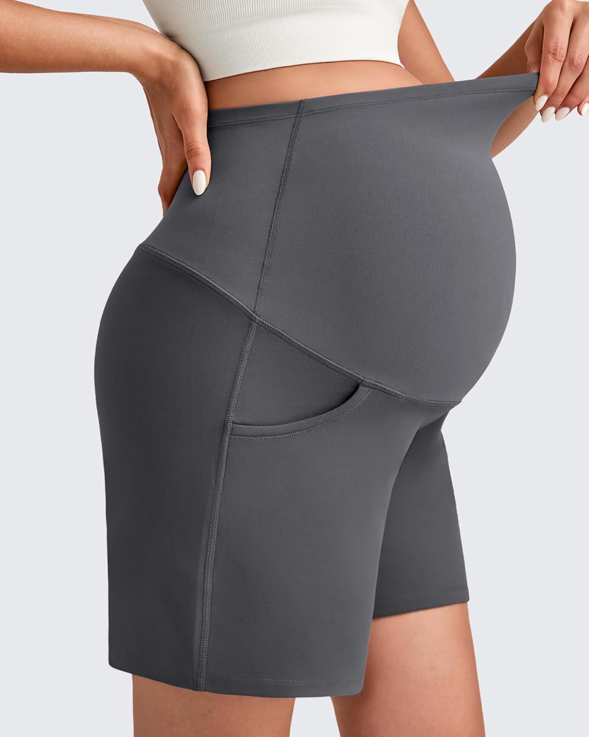 imageG4Free Maternity Shorts with Pockets Over The Belly Stretchy 6 Pregnancy Yoga Pants Athletic WorkoutDark Gray