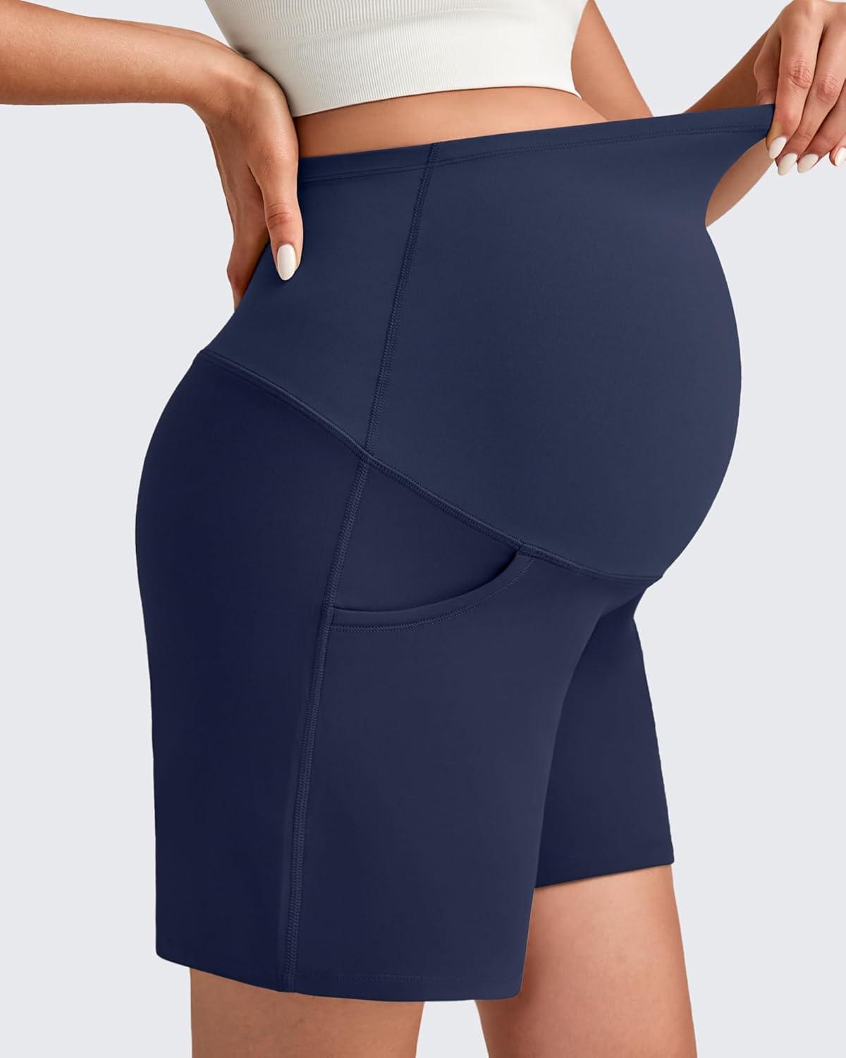 imageG4Free Maternity Shorts with Pockets Over The Belly Stretchy 6 Pregnancy Yoga Pants Athletic WorkoutRoyal Blue