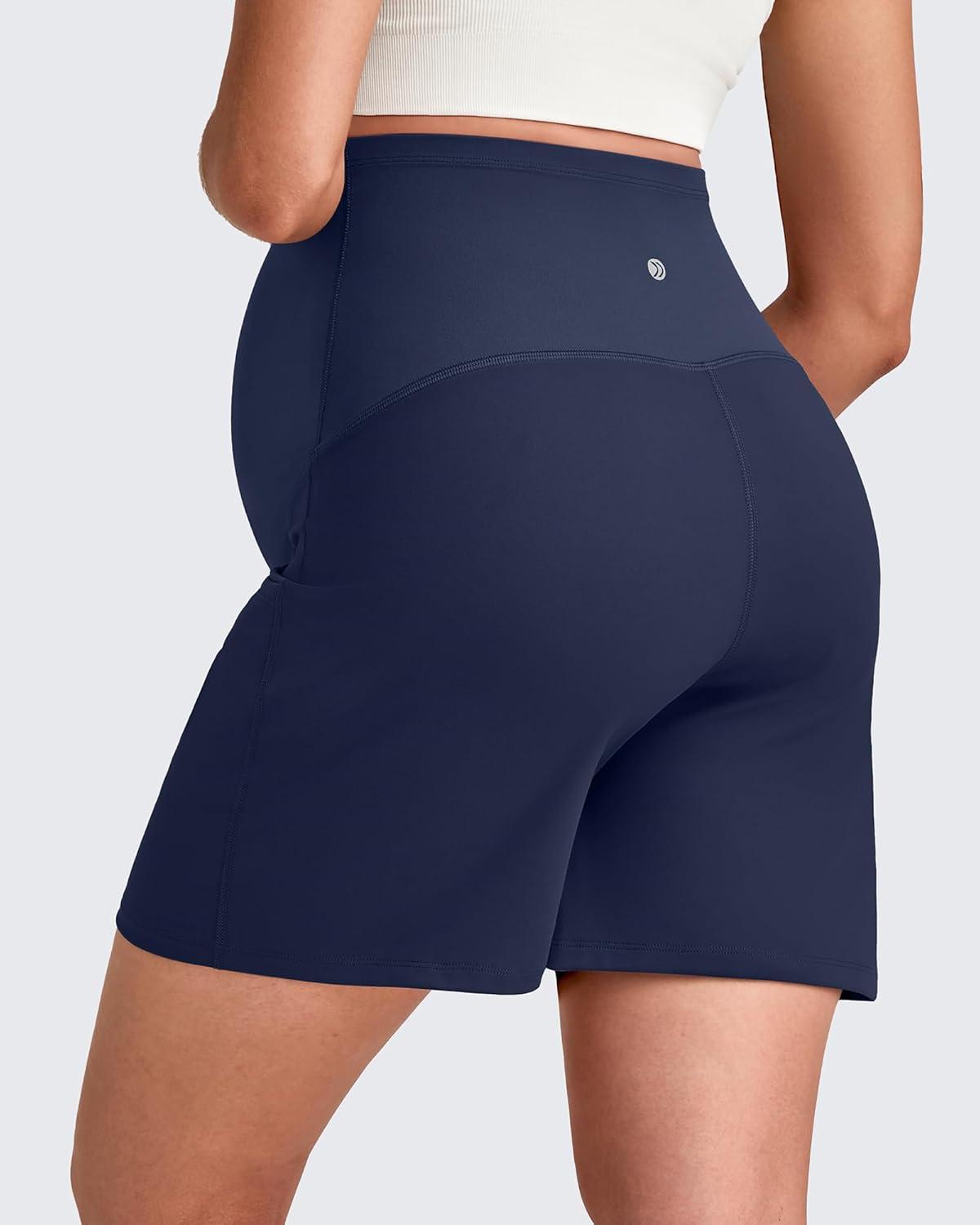 imageG4Free Maternity Shorts with Pockets Over The Belly Stretchy 6 Pregnancy Yoga Pants Athletic WorkoutRoyal Blue