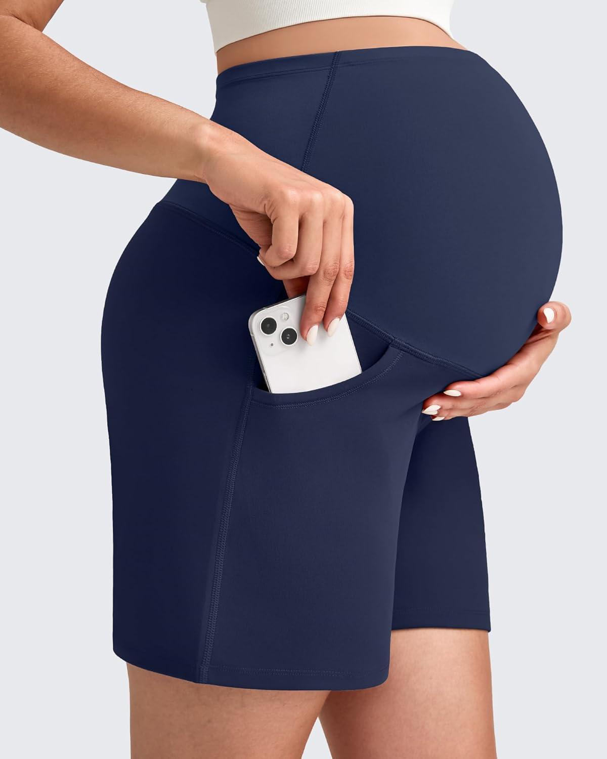 imageG4Free Maternity Shorts with Pockets Over The Belly Stretchy 6 Pregnancy Yoga Pants Athletic WorkoutRoyal Blue