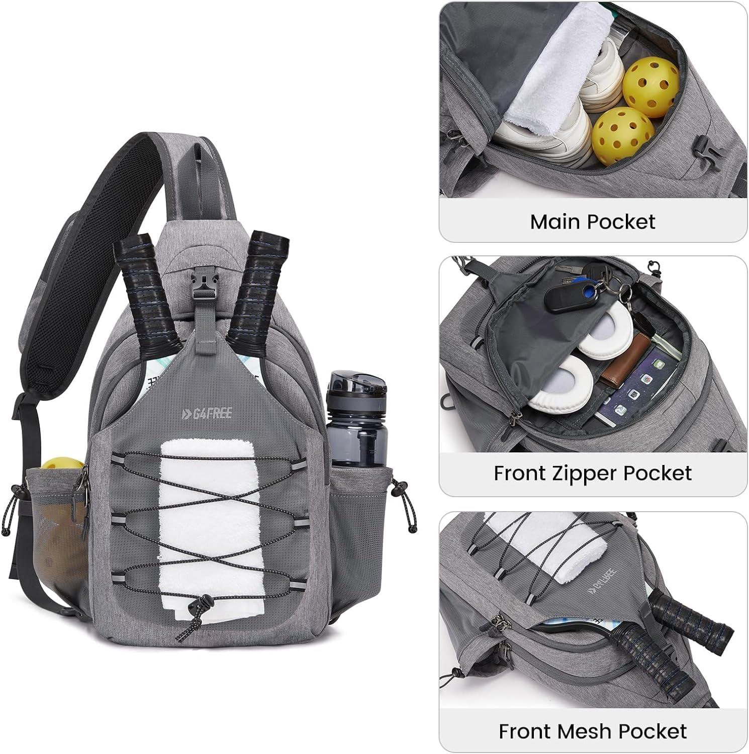 imageG4Free Pickleball Bag Crossbody Sling Bag for Men Women Pickleball Backpack Pickle Ball Paddle Bag Gifts for SportsGray