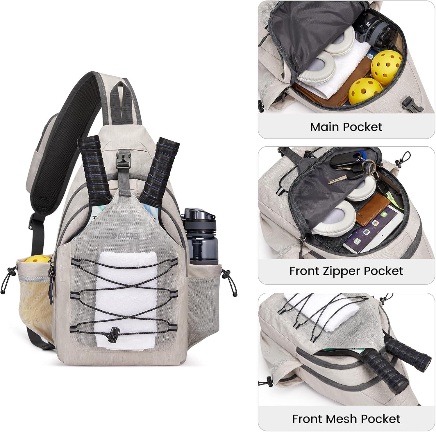 imageG4Free Pickleball Bag Crossbody Sling Bag for Men Women Pickleball Backpack Pickle Ball Paddle Bag Gifts for SportsIvory
