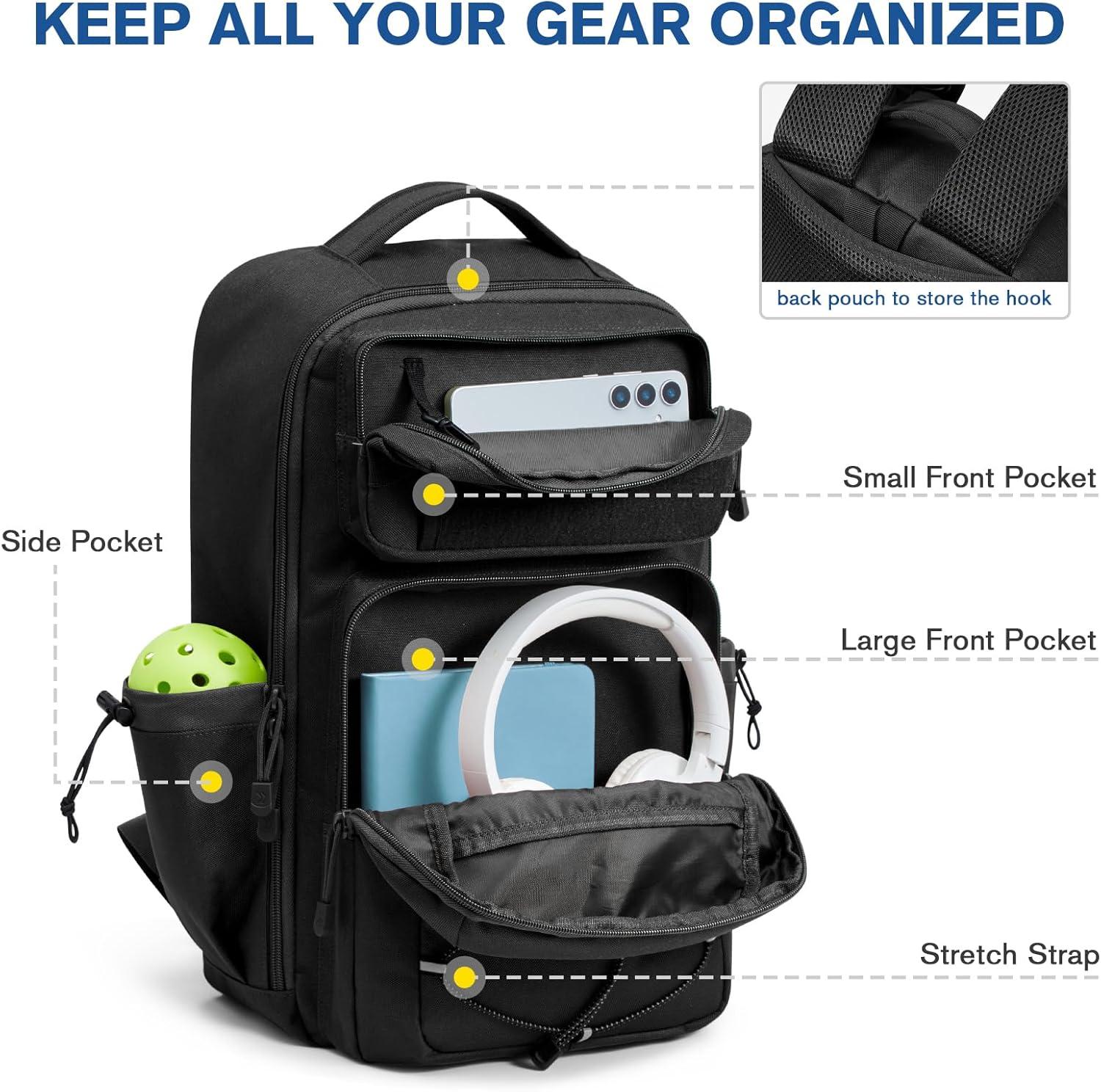 imageG4Free Pickleball Bag Fits 2 to 6 Paddles Large Pickleball Backpack with Fence Hook for Men and WomenBlackBlack