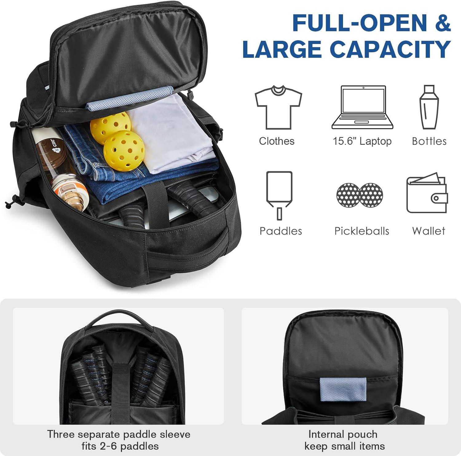 imageG4Free Pickleball Bag Fits 2 to 6 Paddles Large Pickleball Backpack with Fence Hook for Men and WomenBlackBlack