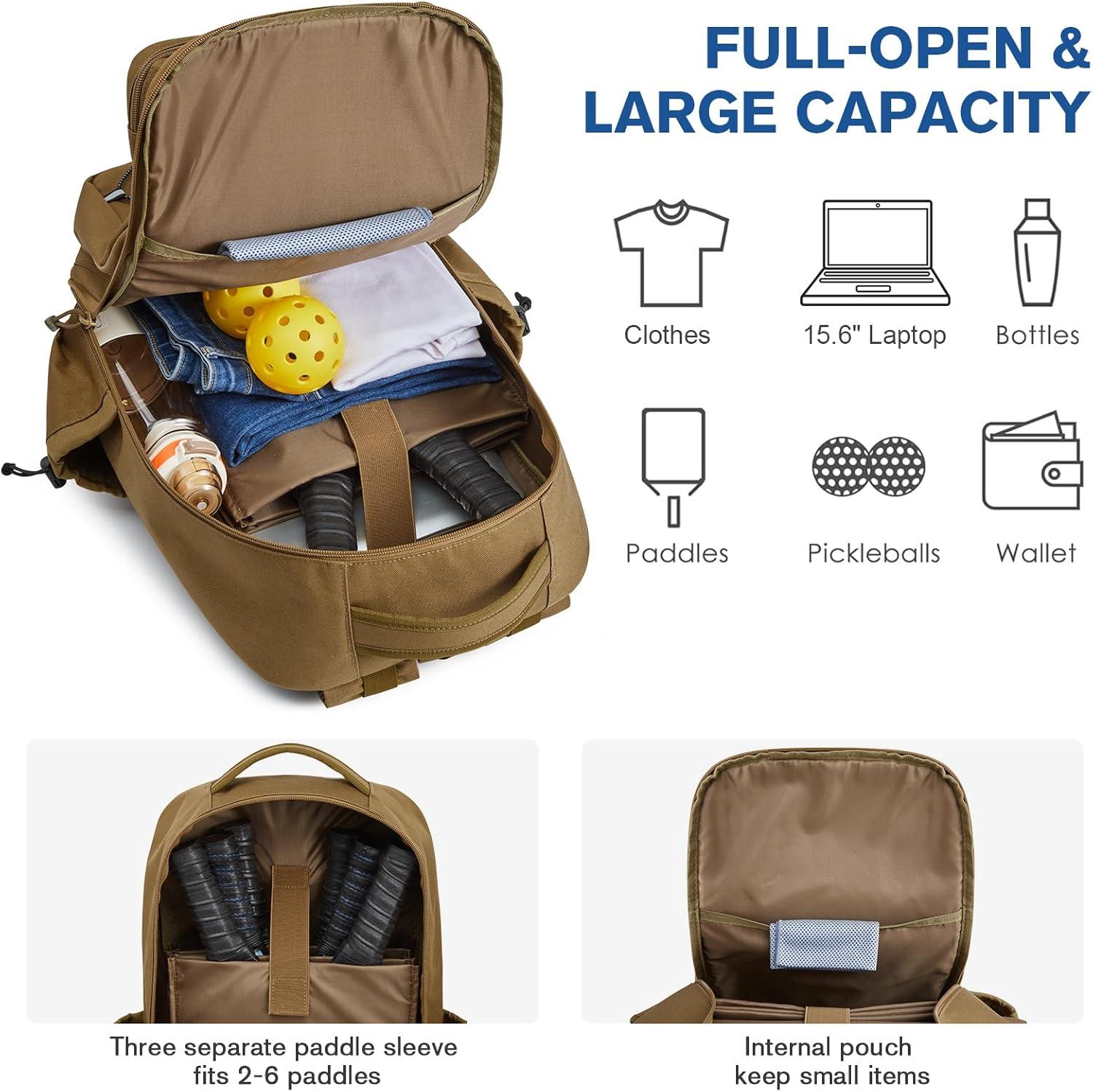 imageG4Free Pickleball Bag Fits 2 to 6 Paddles Large Pickleball Backpack with Fence Hook for Men and WomenBlackKhaki