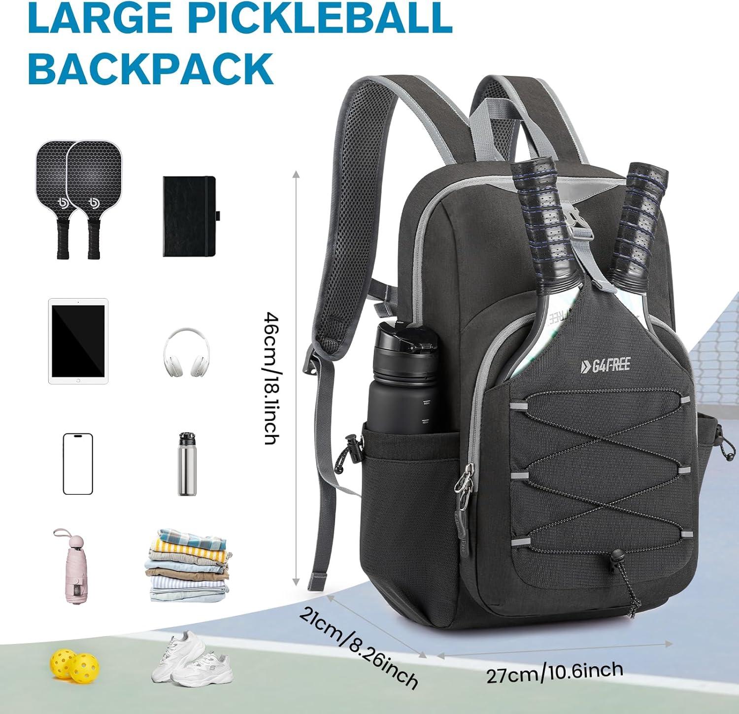 imageG4Free Pickleball Bag Pickleball Backpack for Women and Men Padel Bag Fits 2 to 4 Paddles Gifts for Pickleball LoversDark Grey