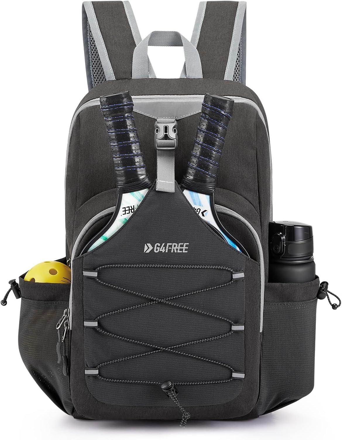 imageG4Free Pickleball Bag Pickleball Backpack for Women and Men Padel Bag Fits 2 to 4 Paddles Gifts for Pickleball LoversDark Grey