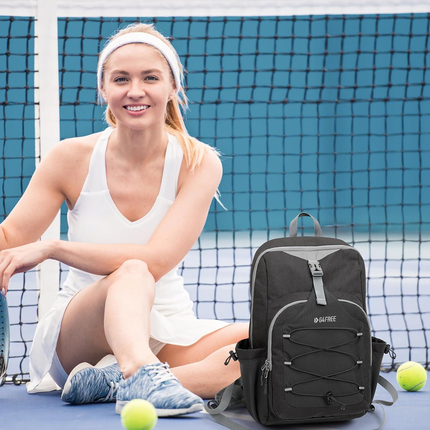 imageG4Free Pickleball Bag Pickleball Backpack for Women and Men Padel Bag Fits 2 to 4 Paddles Gifts for Pickleball LoversDark Grey