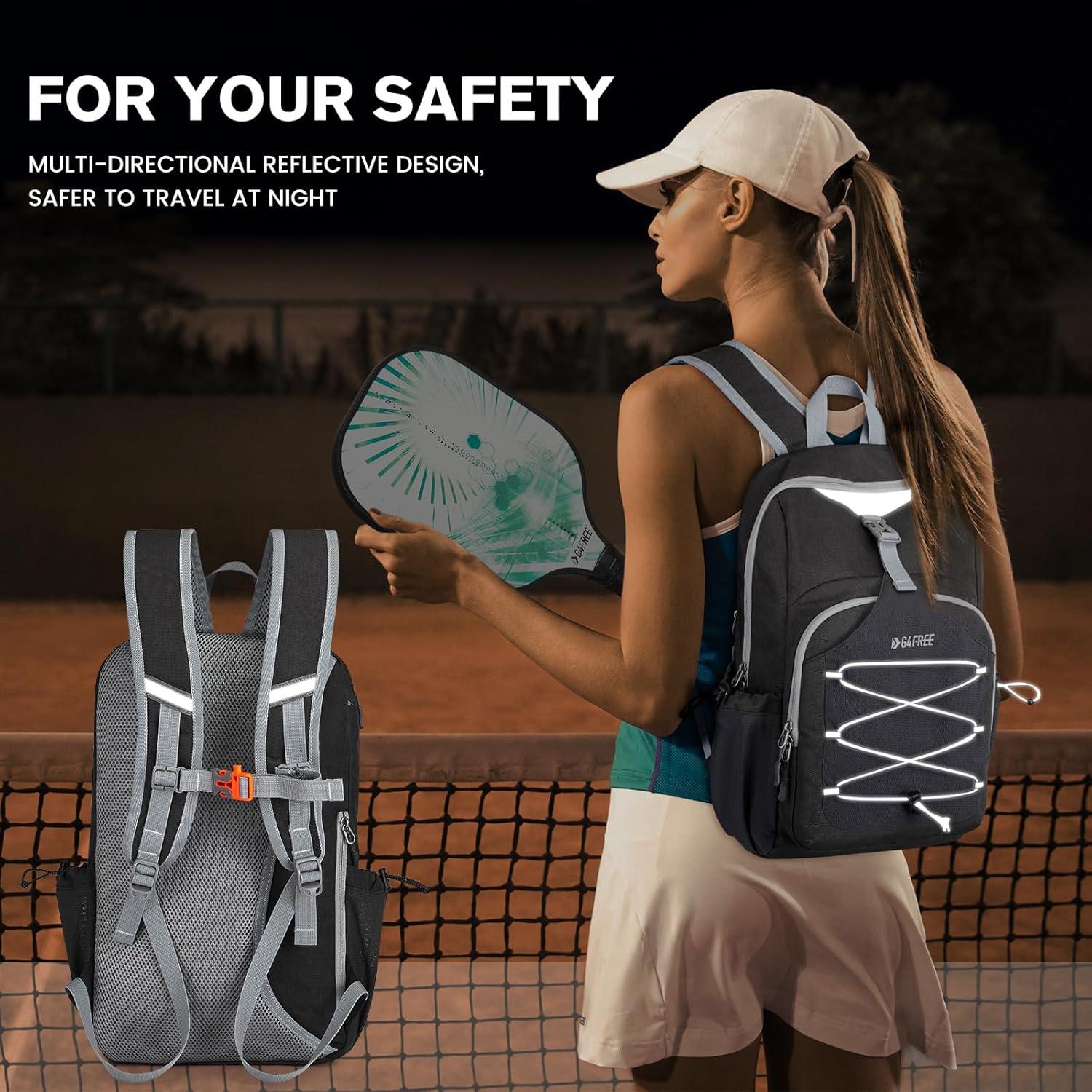 imageG4Free Pickleball Bag Pickleball Backpack for Women and Men Padel Bag Fits 2 to 4 Paddles Gifts for Pickleball LoversDark Grey