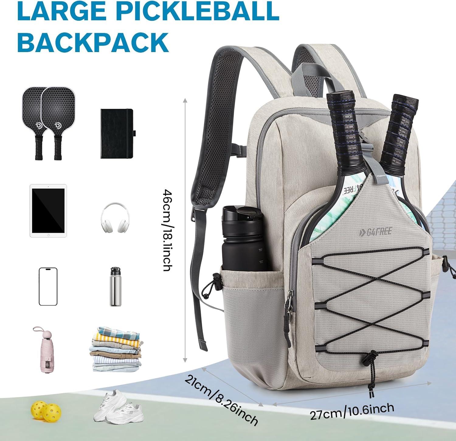 imageG4Free Pickleball Bag Pickleball Backpack for Women and Men Padel Bag Fits 2 to 4 Paddles Gifts for Pickleball LoversIvory White