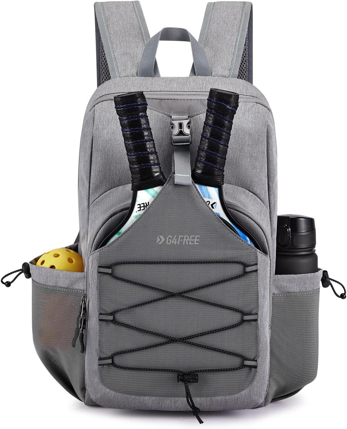 imageG4Free Pickleball Bag Pickleball Backpack for Women and Men Padel Bag Fits 2 to 4 Paddles Gifts for Pickleball LoversLightgrey