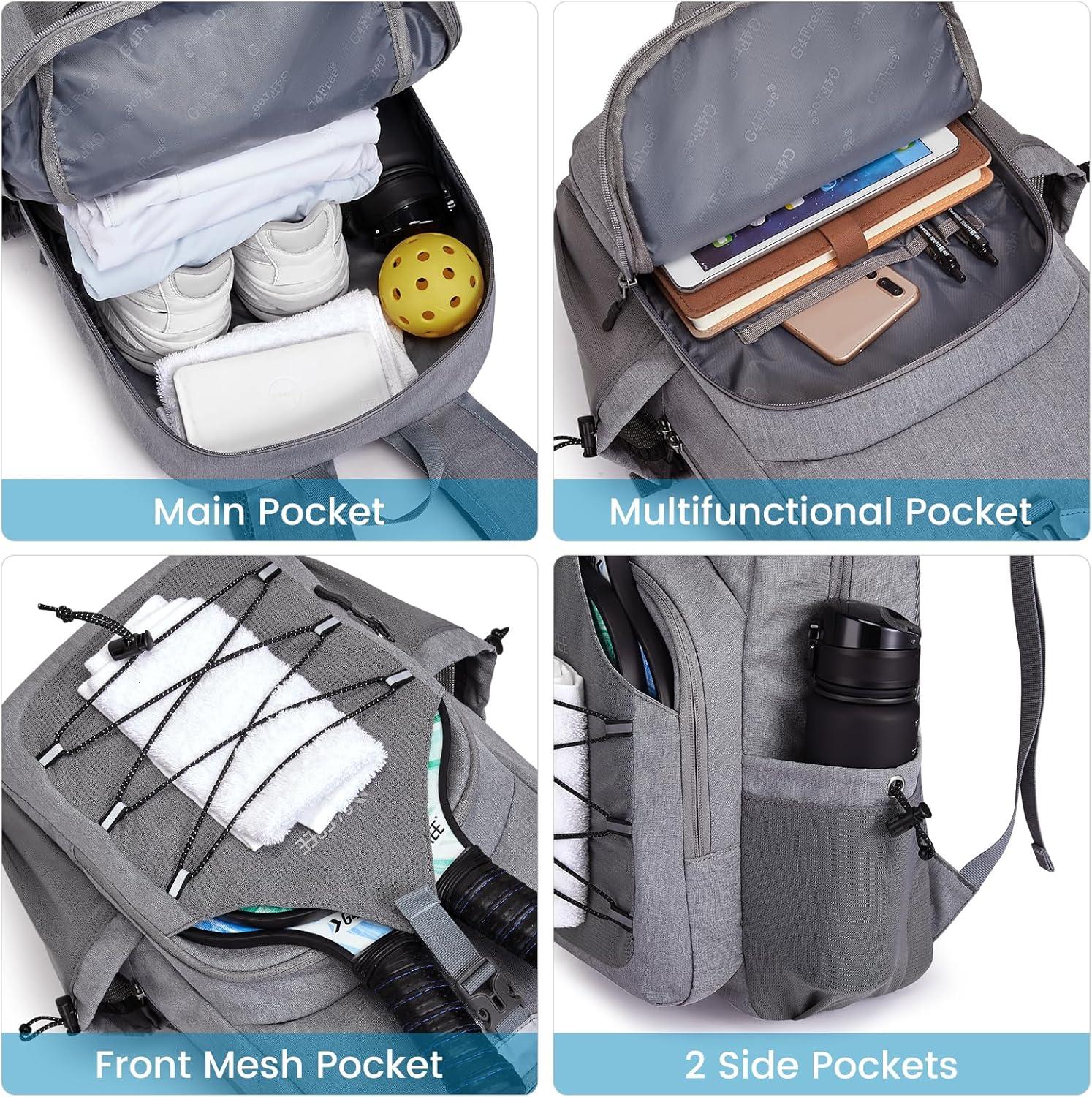 imageG4Free Pickleball Bag Pickleball Backpack for Women and Men Padel Bag Fits 2 to 4 Paddles Gifts for Pickleball LoversLightgrey