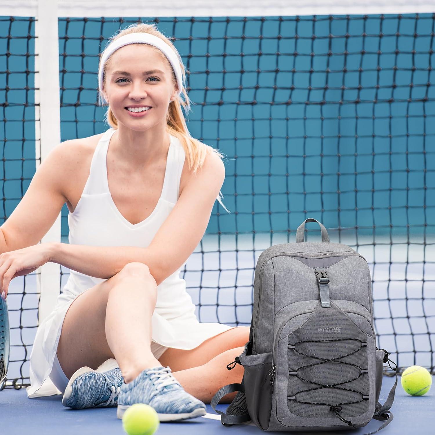 imageG4Free Pickleball Bag Pickleball Backpack for Women and Men Padel Bag Fits 2 to 4 Paddles Gifts for Pickleball LoversLightgrey