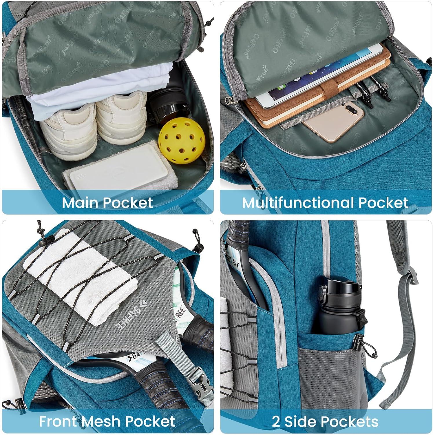 imageG4Free Pickleball Bag Pickleball Backpack for Women and Men Padel Bag Fits 2 to 4 Paddles Gifts for Pickleball LoversTeal Blue