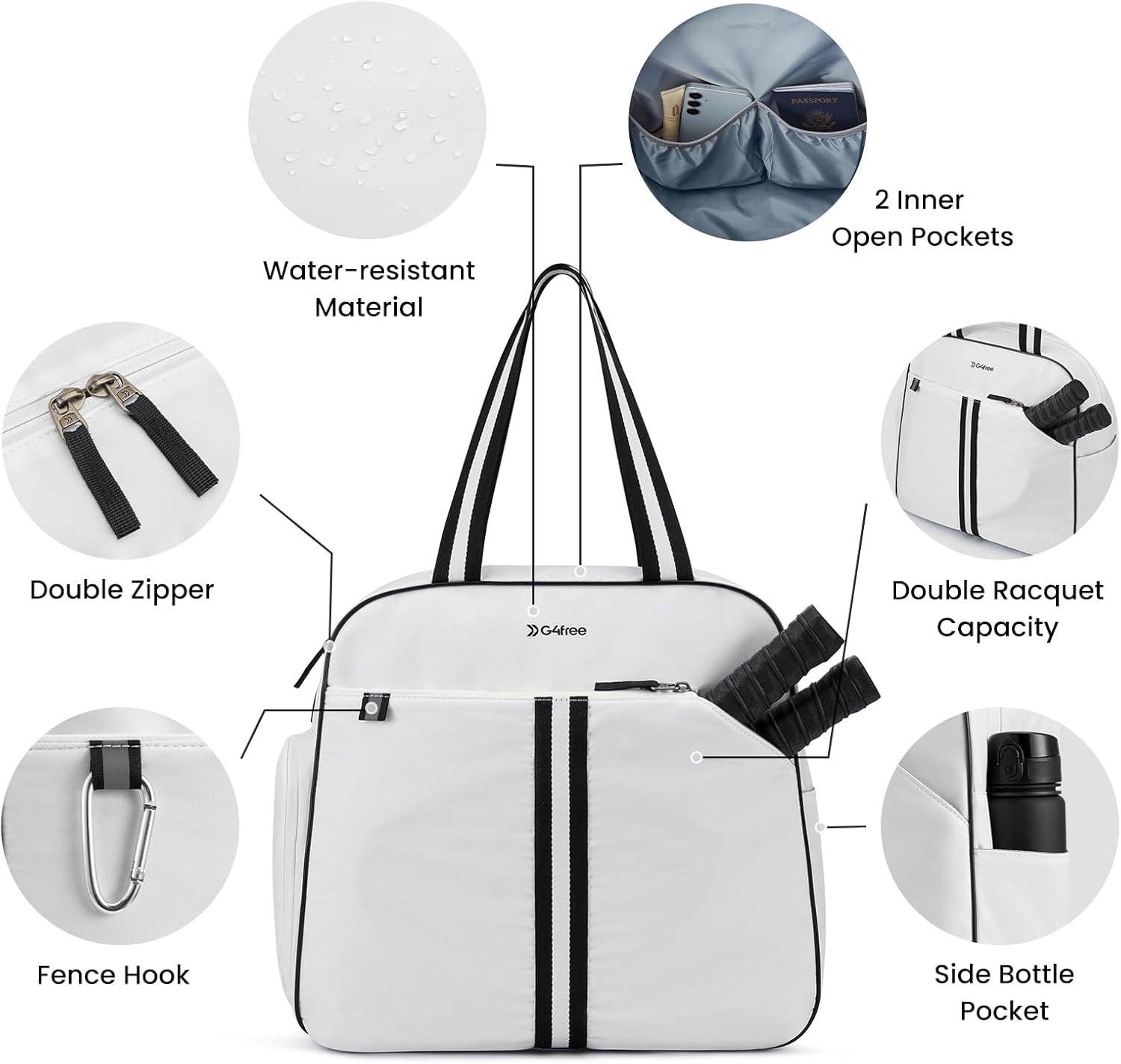 imageG4Free Pickleball Bag Pickleball Bag Tote for Women and MenWhite