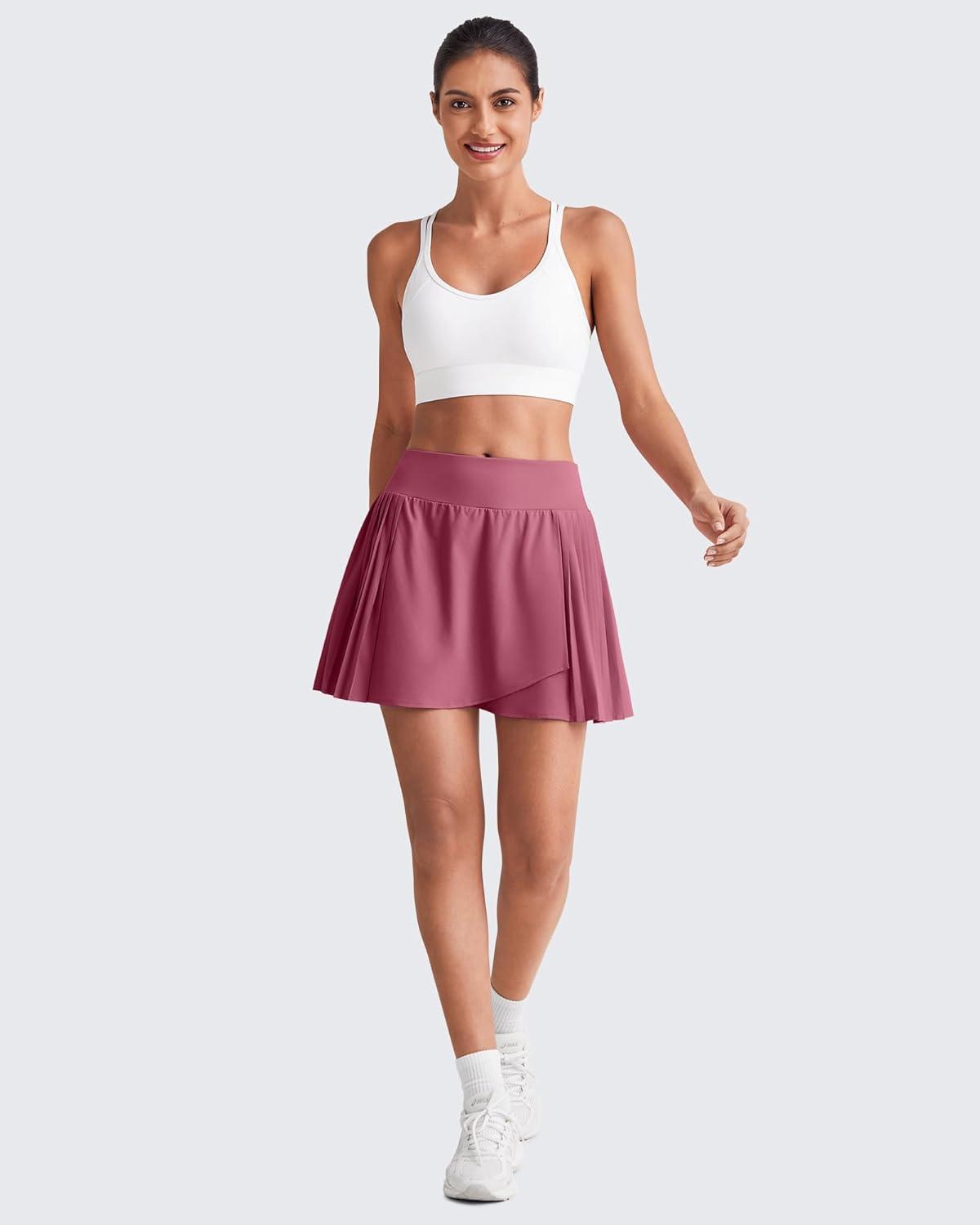 imageG4Free Pleated Tennis Skirts for Women Wrapped Front Golf Skorts A Line Flowy Soft Athletic with Inner Shorts PocketsDark Burgundy