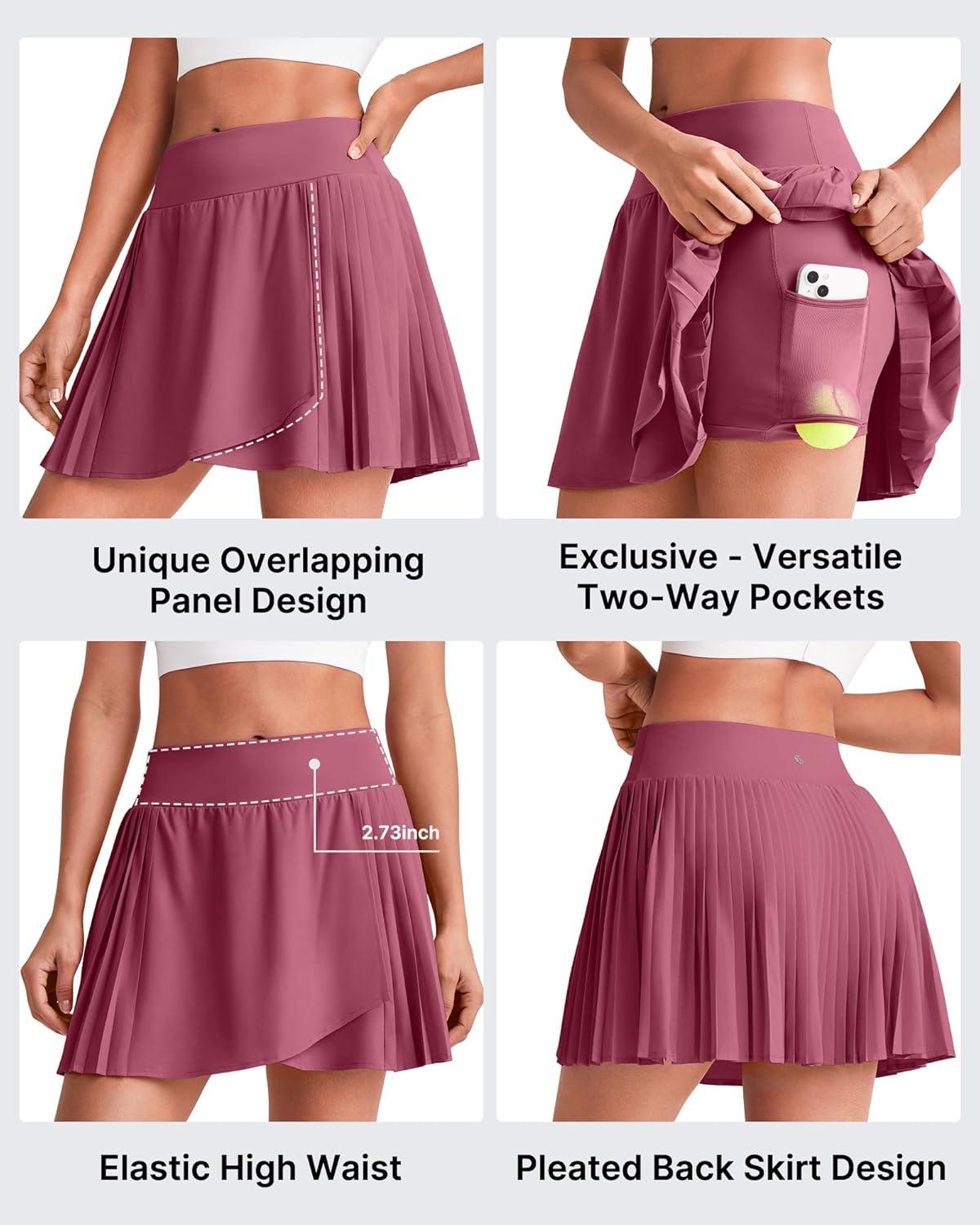 imageG4Free Pleated Tennis Skirts for Women Wrapped Front Golf Skorts A Line Flowy Soft Athletic with Inner Shorts PocketsDark Burgundy