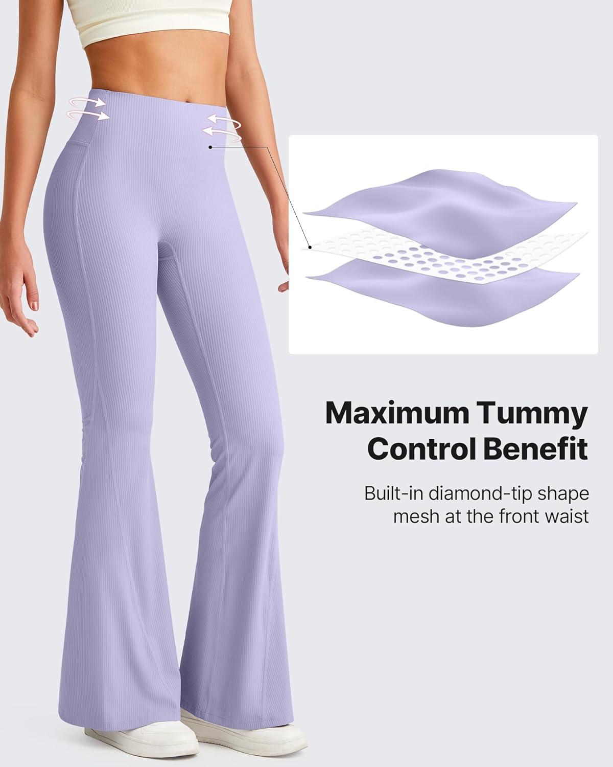 imageG4Free Ribbed Flare Yoga Pants for Women High Waisted Bell Bottom Leggings Tummy Control PetiteRegularTallPurple