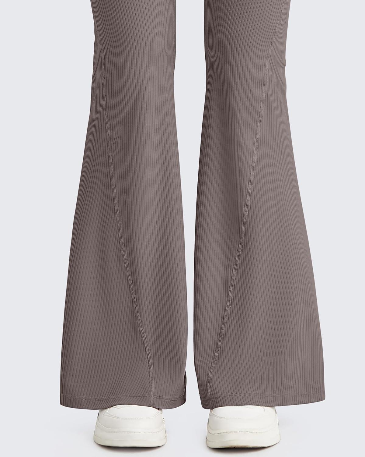 imageG4Free Ribbed Flare Yoga Pants for Women High Waisted Bell Bottom Leggings Tummy Control PetiteRegularTallTaupe
