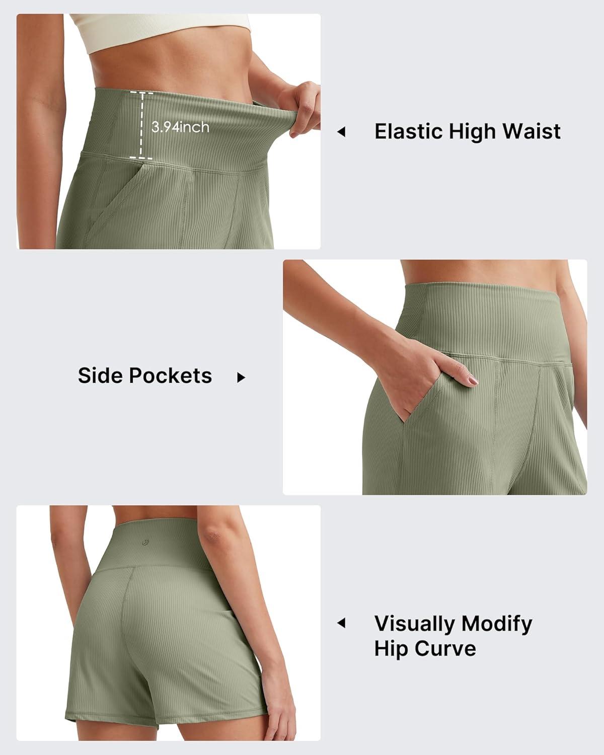 imageG4Free Ribbed Stretchy Womens Shorts Casual High Waisted Athletic Running Golf Lounge Shorts with PocketsGray Olive