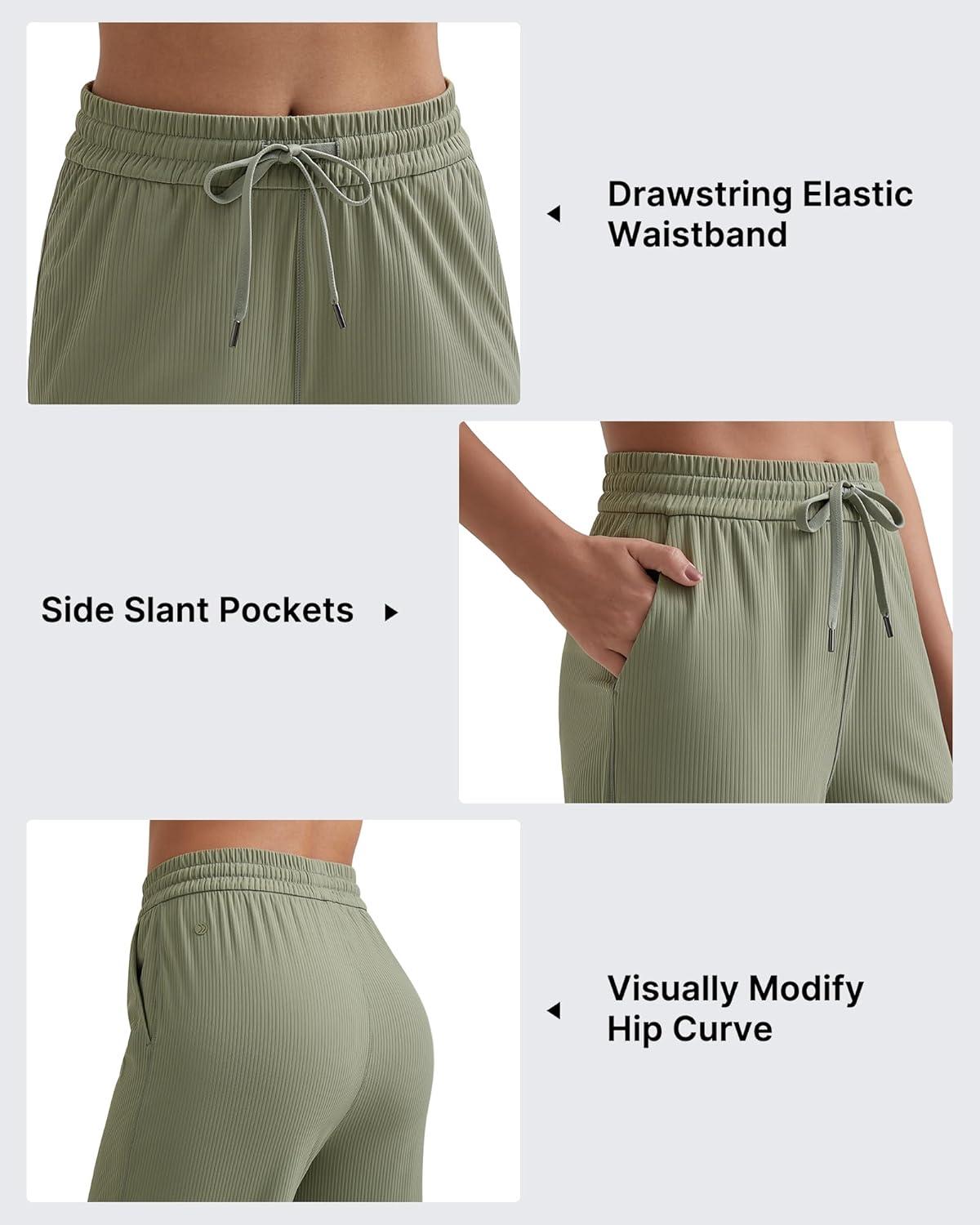 imageG4Free Ribbed Wide Leg Yoga Pants for Women with Pockets Drawstring High Waist Casual Lounge Pants PetiteRegularTallGray Olive