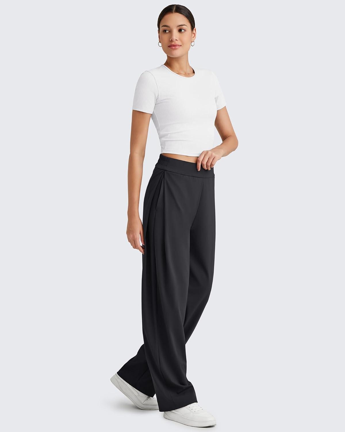imageG4Free ShiftReady Wide Leg Business Casual Pants for Women High Waisted Loose Lounge Pant for Casual Work Dressy 27quot29quot31quotBlack