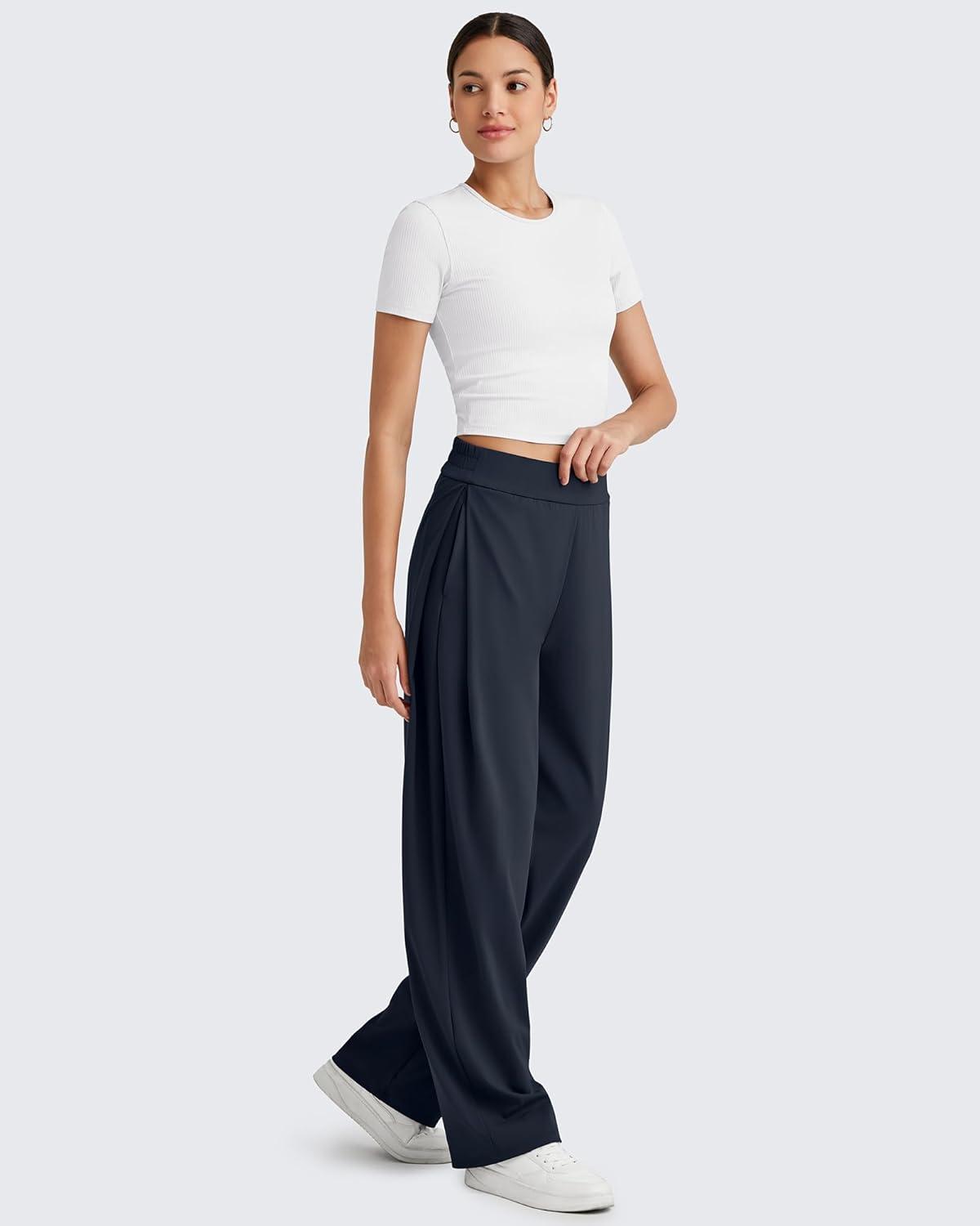 imageG4Free ShiftReady Wide Leg Business Casual Pants for Women High Waisted Loose Lounge Pant for Casual Work Dressy 27quot29quot31quotDark Navy