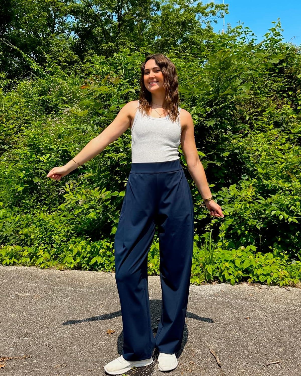 imageG4Free ShiftReady Wide Leg Business Casual Pants for Women High Waisted Loose Lounge Pant for Casual Work Dressy 27quot29quot31quotDark Navy