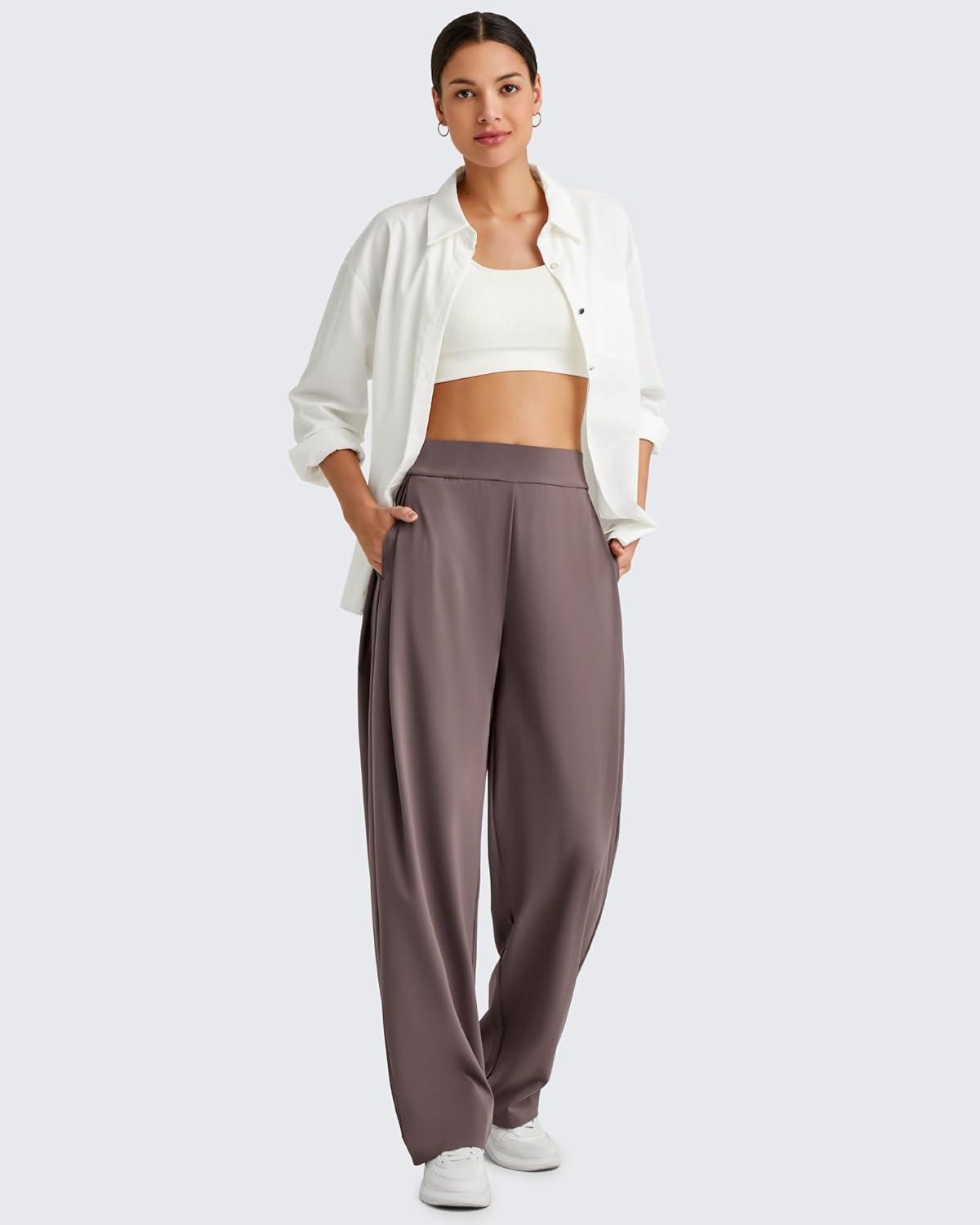 imageG4Free ShiftReady Wide Leg Business Casual Pants for Women High Waisted Loose Lounge Pant for Casual Work Dressy 27quot29quot31quotTaupe