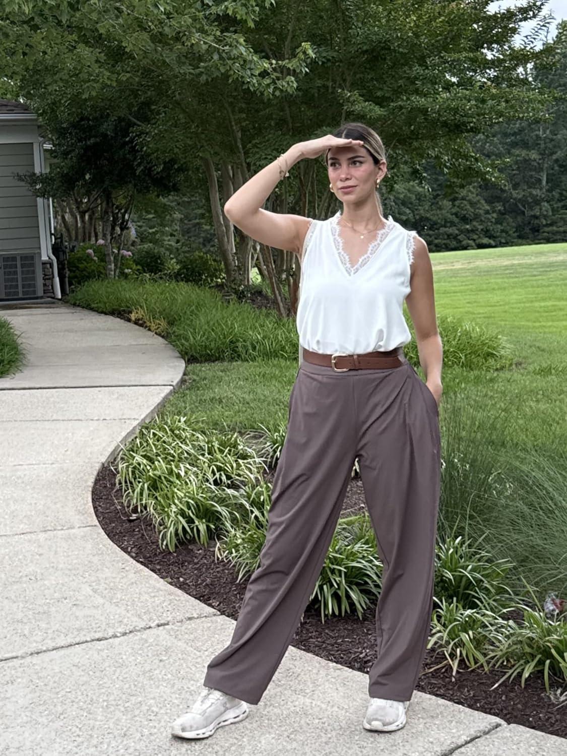 imageG4Free ShiftReady Wide Leg Business Casual Pants for Women High Waisted Loose Lounge Pant for Casual Work Dressy 27quot29quot31quotTaupe