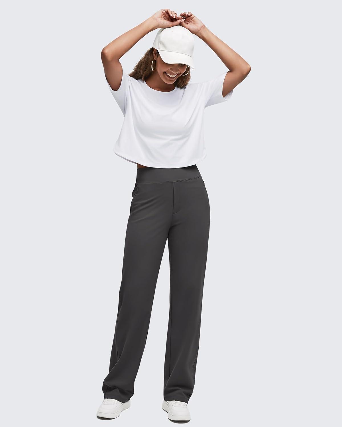 imageG4Free ShiftReady Women Dress Yoga Pants with Hidden Zipper Pockets High Waist Work Trousers PetiteRegularTallDark Gray
