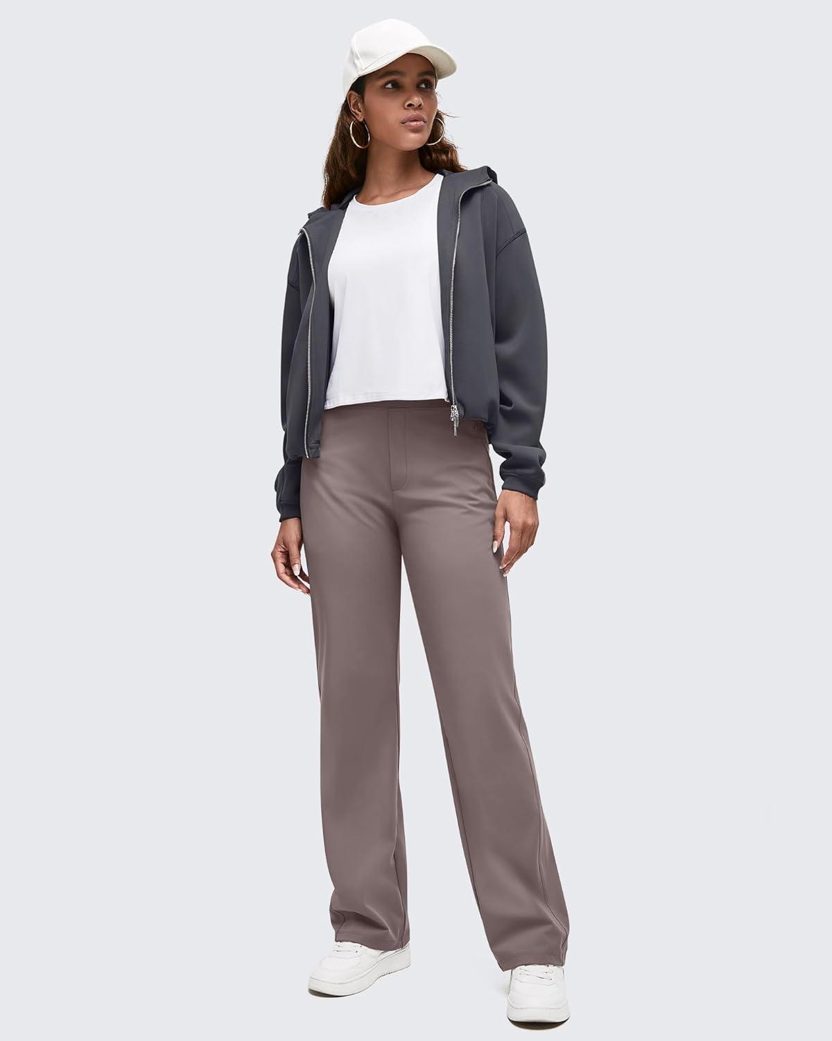 imageG4Free ShiftReady Women Dress Yoga Pants with Hidden Zipper Pockets High Waist Work Trousers PetiteRegularTallTaupe