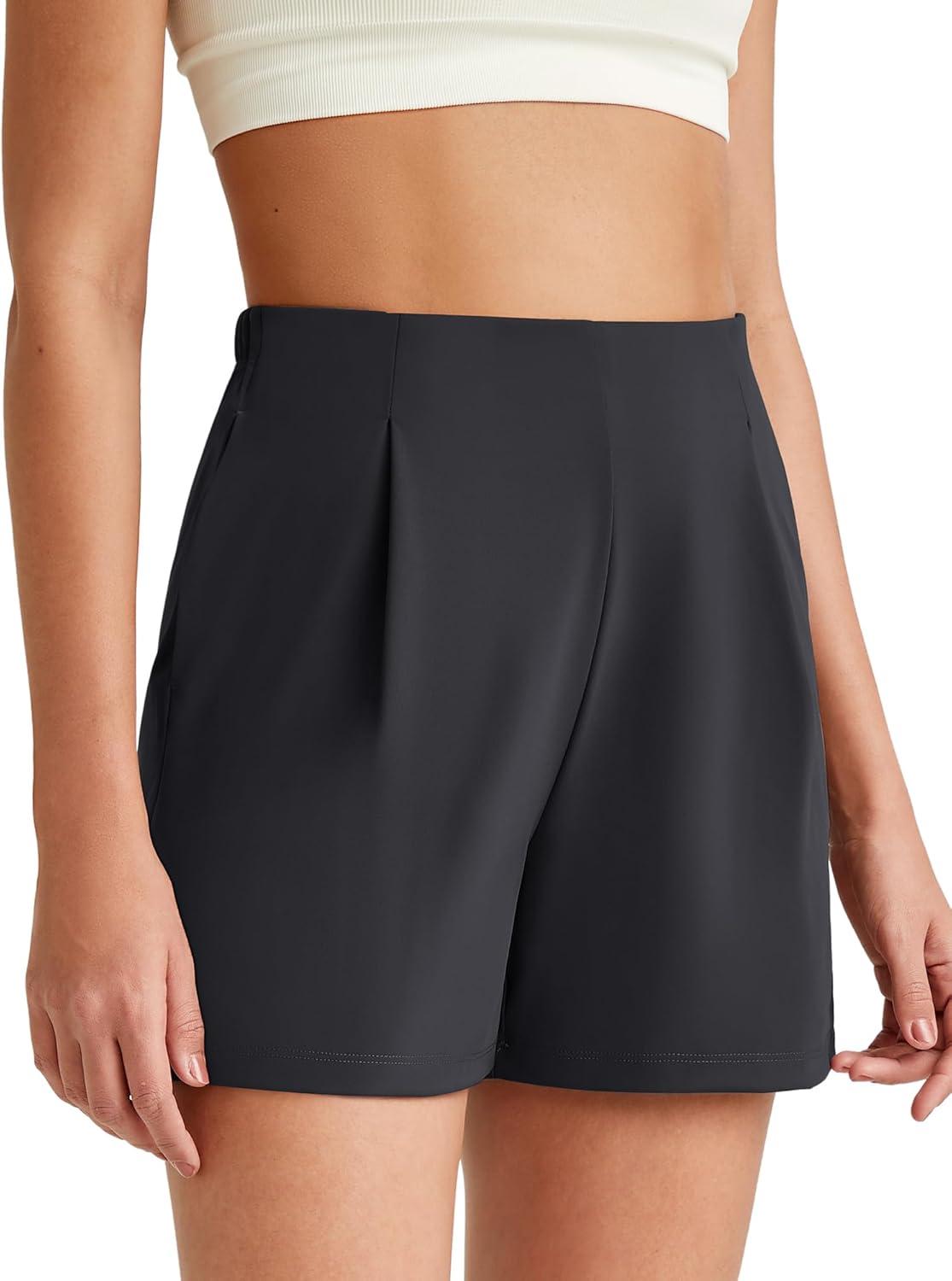 imageG4Free ShiftReady Women Shorts Dressy Casual 2025 Trendy Summer High Waisted Tailored Trouser Shorts with PocketsBlack
