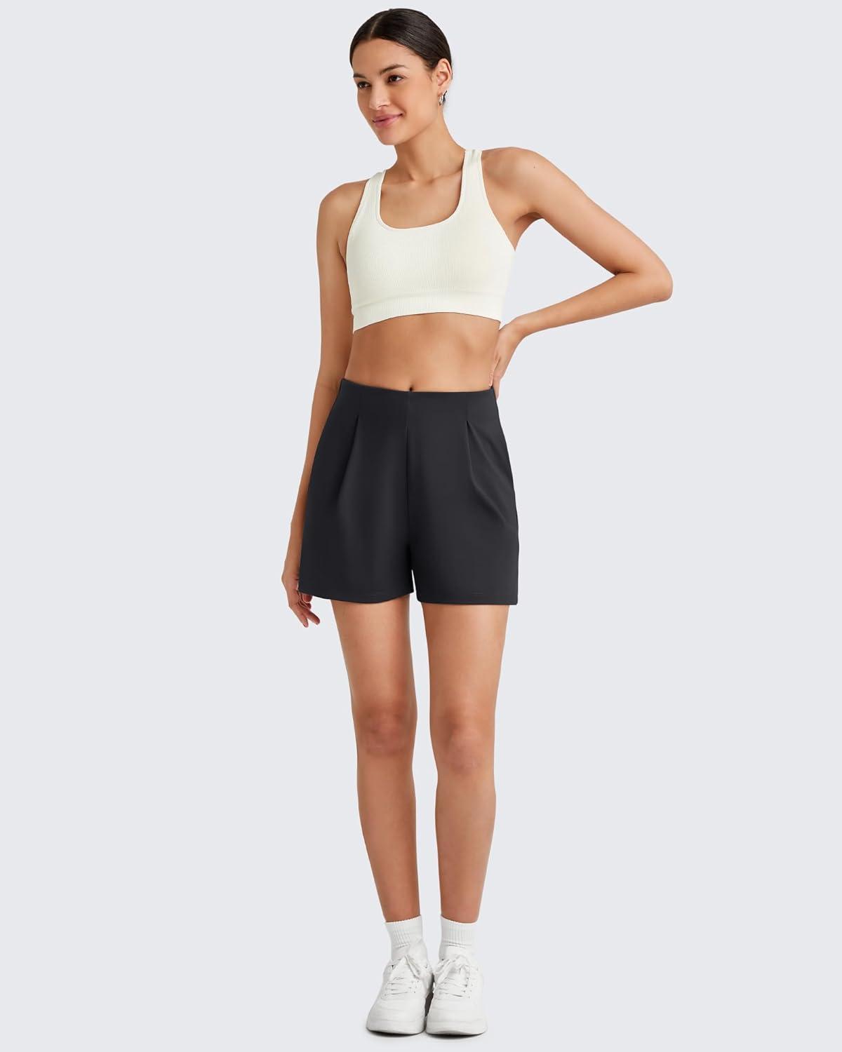 imageG4Free ShiftReady Women Shorts Dressy Casual 2025 Trendy Summer High Waisted Tailored Trouser Shorts with PocketsBlack