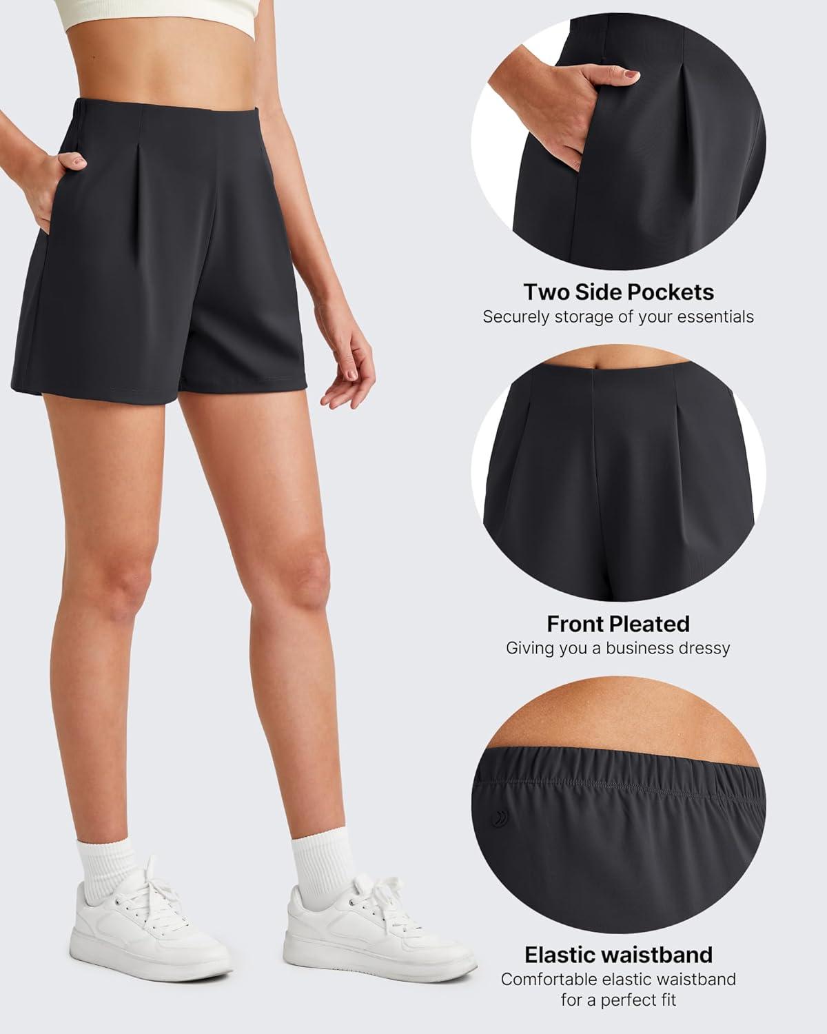 imageG4Free ShiftReady Women Shorts Dressy Casual 2025 Trendy Summer High Waisted Tailored Trouser Shorts with PocketsBlack