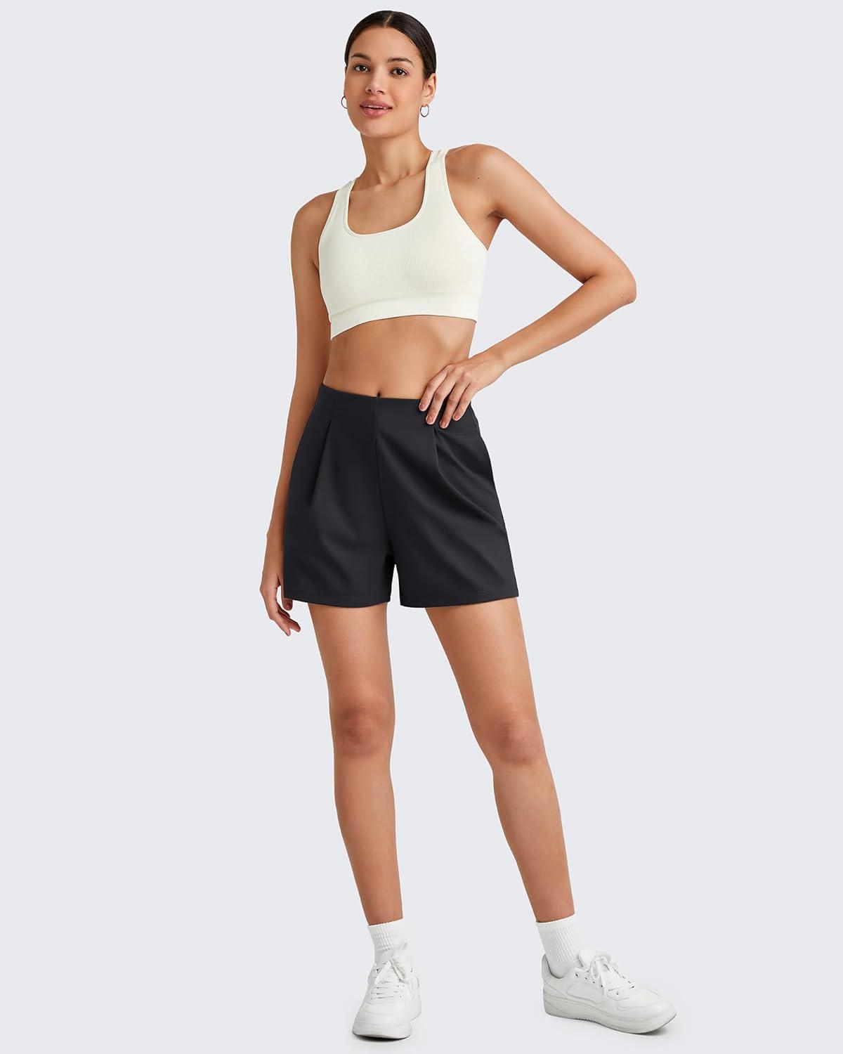 imageG4Free ShiftReady Women Shorts Dressy Casual 2025 Trendy Summer High Waisted Tailored Trouser Shorts with PocketsBlack