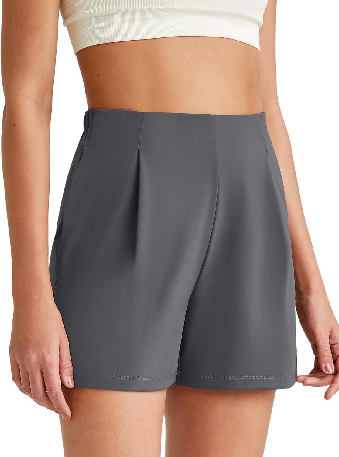 imageG4Free ShiftReady Women Shorts Dressy Casual 2025 Trendy Summer High Waisted Tailored Trouser Shorts with PocketsDark Grey
