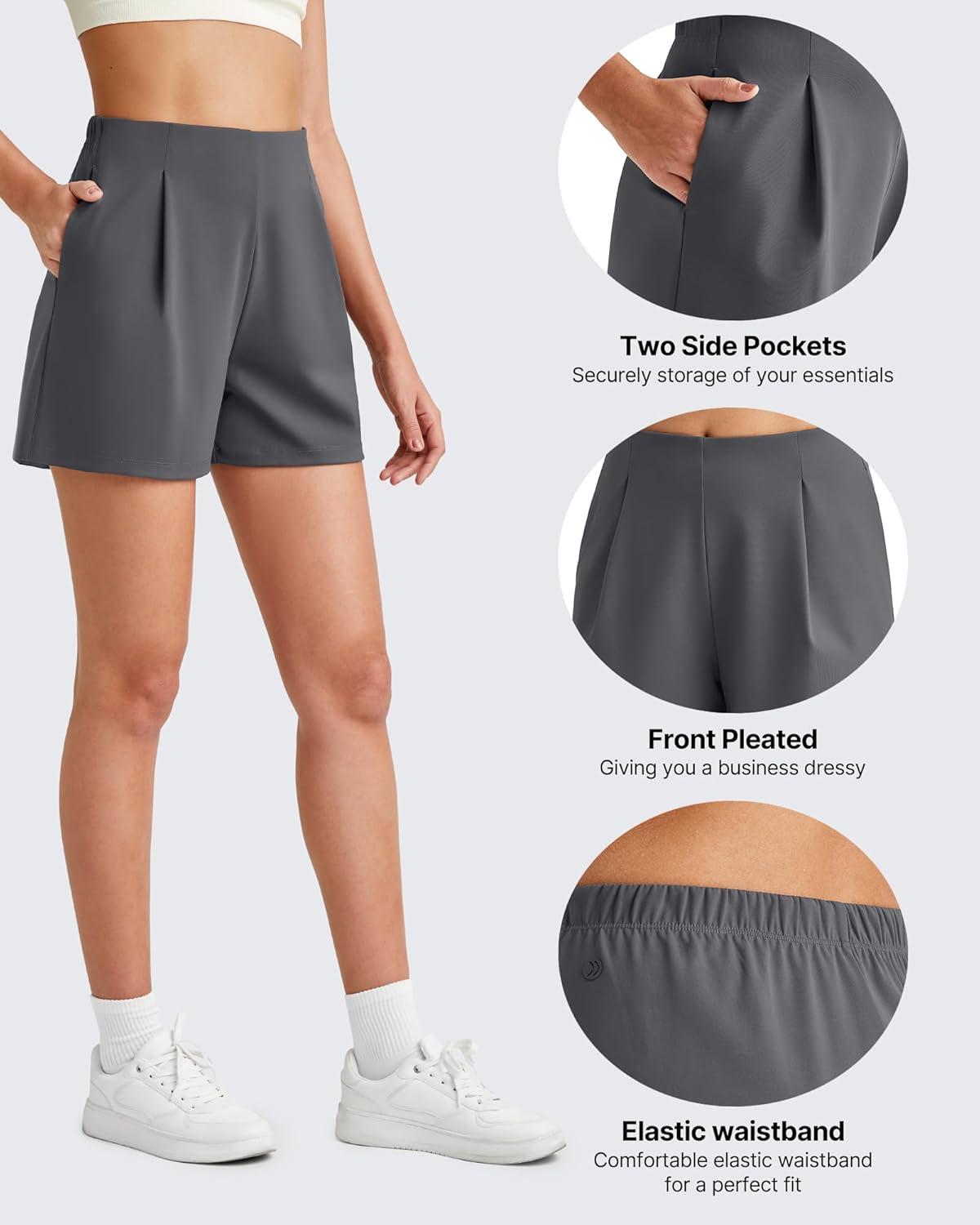 imageG4Free ShiftReady Women Shorts Dressy Casual 2025 Trendy Summer High Waisted Tailored Trouser Shorts with PocketsDark Grey