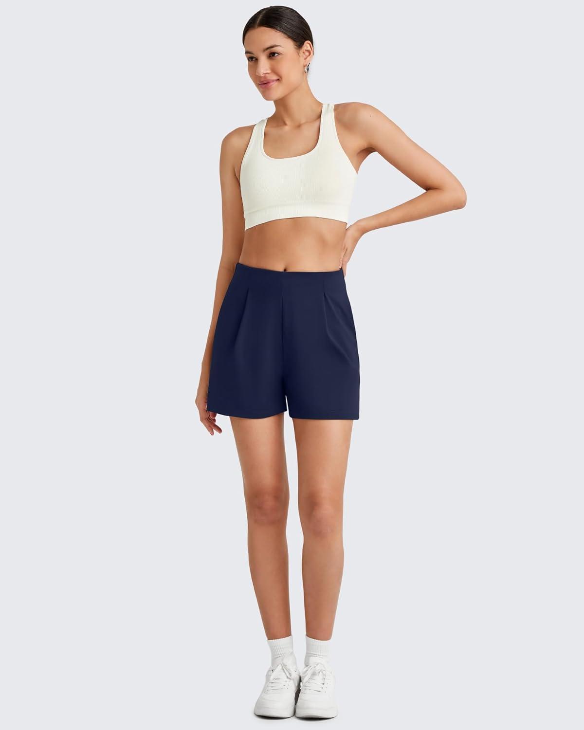 imageG4Free ShiftReady Women Shorts Dressy Casual 2025 Trendy Summer High Waisted Tailored Trouser Shorts with PocketsDark Navy