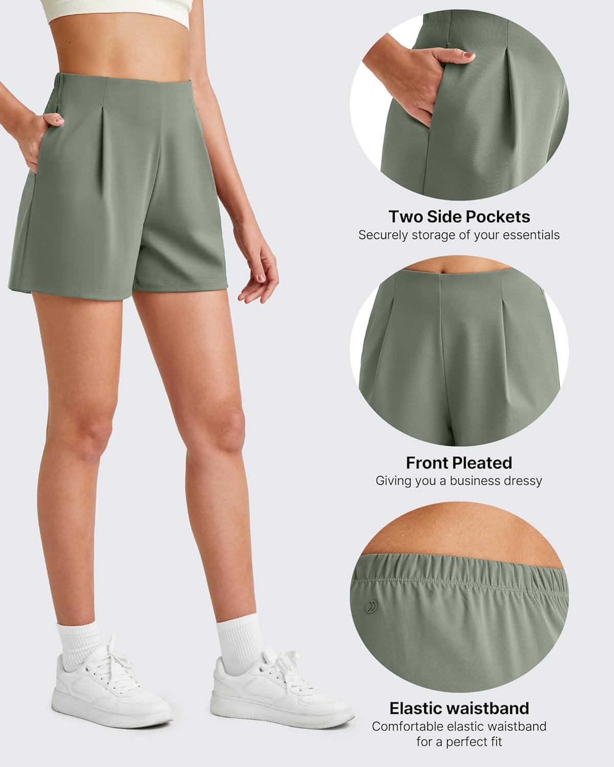 imageG4Free ShiftReady Women Shorts Dressy Casual 2025 Trendy Summer High Waisted Tailored Trouser Shorts with PocketsGray Sage