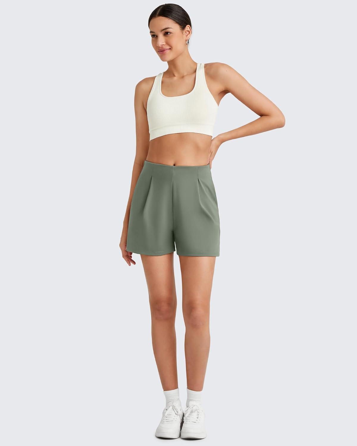 imageG4Free ShiftReady Women Shorts Dressy Casual 2025 Trendy Summer High Waisted Tailored Trouser Shorts with PocketsGray Sage