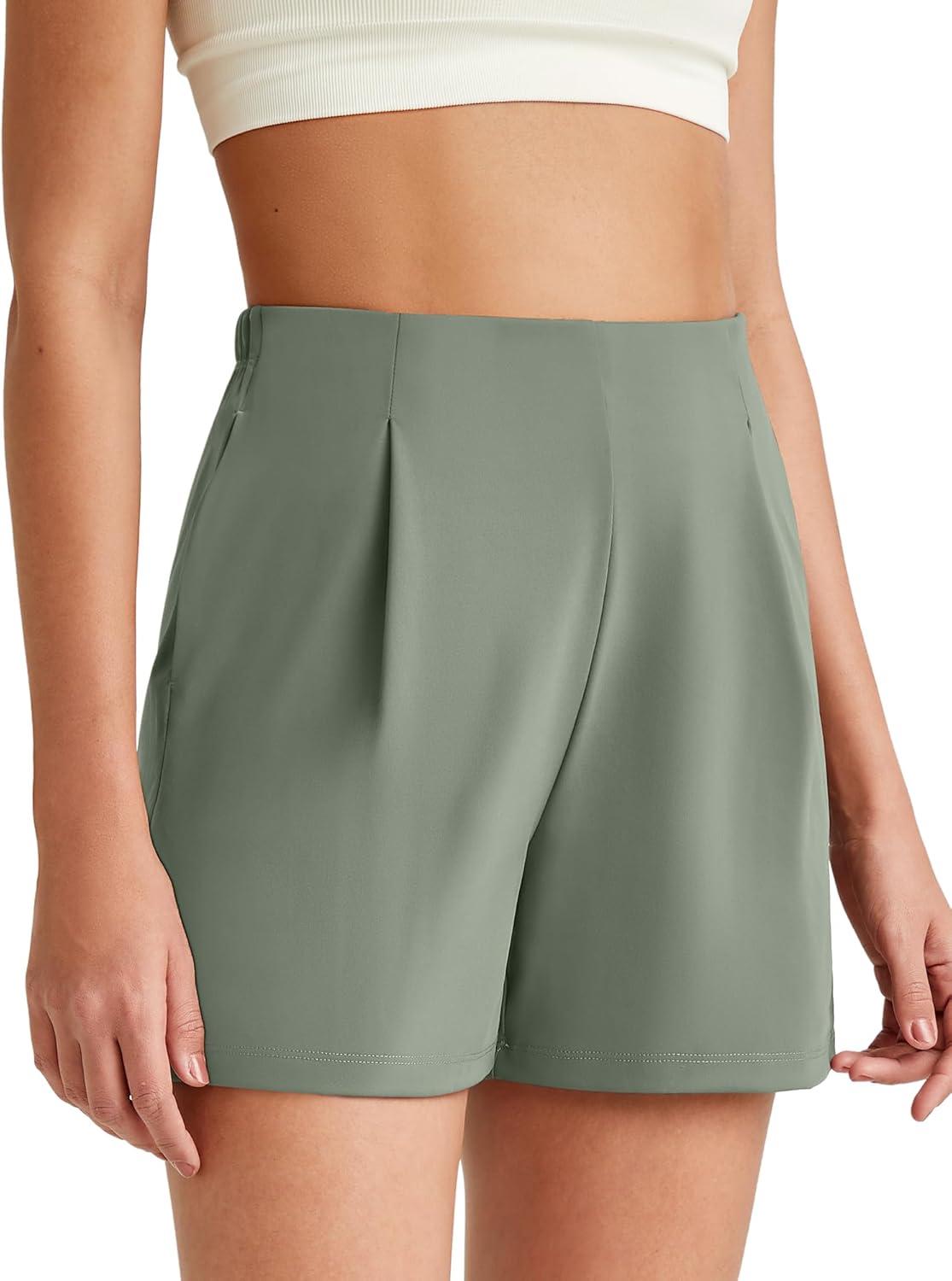 imageG4Free ShiftReady Women Shorts Dressy Casual 2025 Trendy Summer High Waisted Tailored Trouser Shorts with PocketsGray Sage
