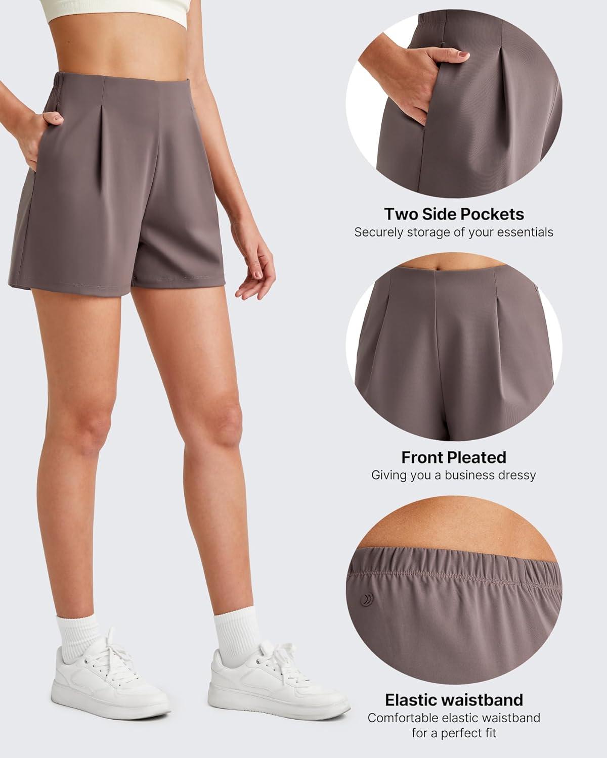 imageG4Free ShiftReady Women Shorts Dressy Casual 2025 Trendy Summer High Waisted Tailored Trouser Shorts with PocketsTaupe