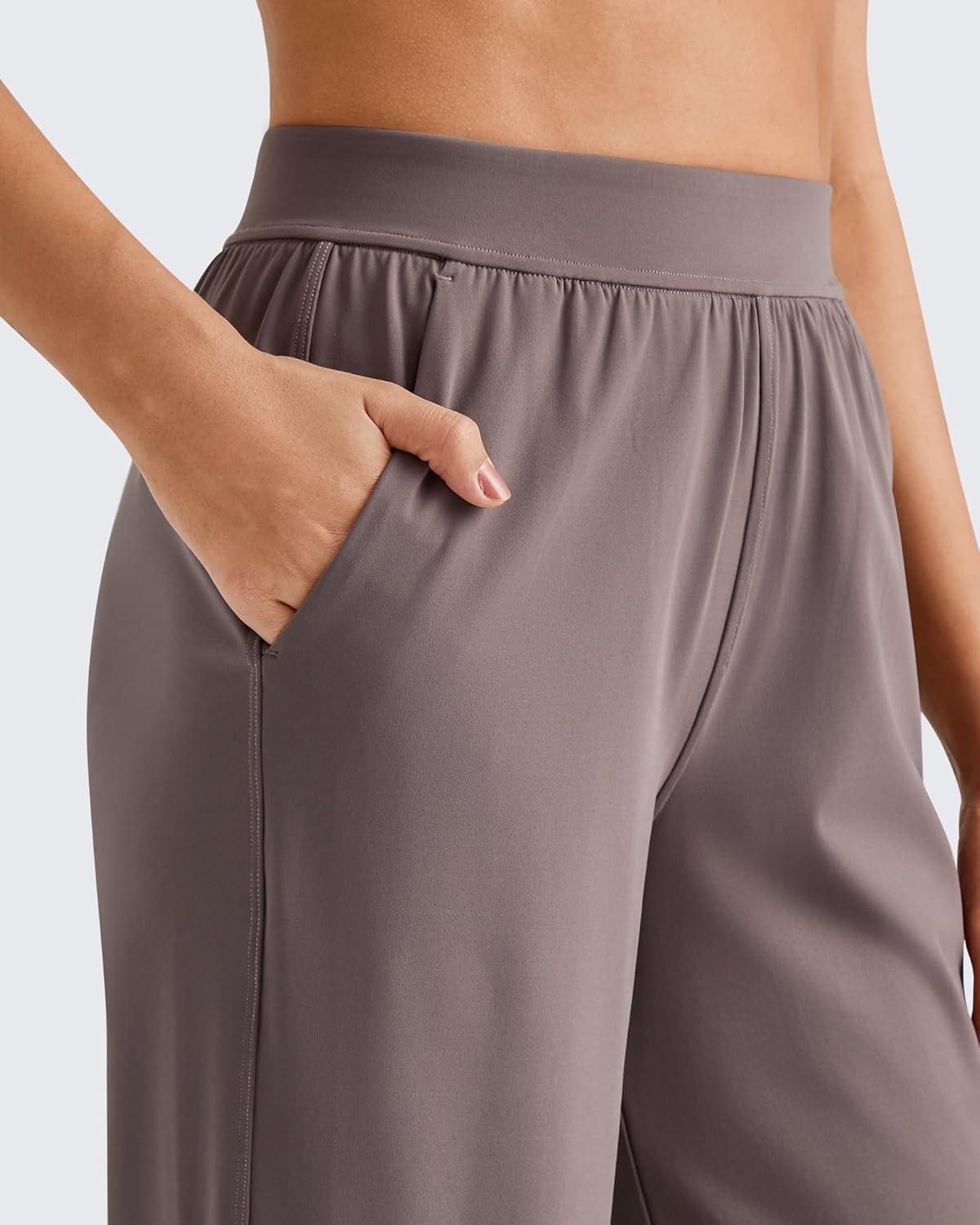 imageG4Free ShiftReady Women Trousers Yoga Pants with Pockets Wide Leg Stretchy Dress Pant Work Slack PetiteRegularTallTaupe